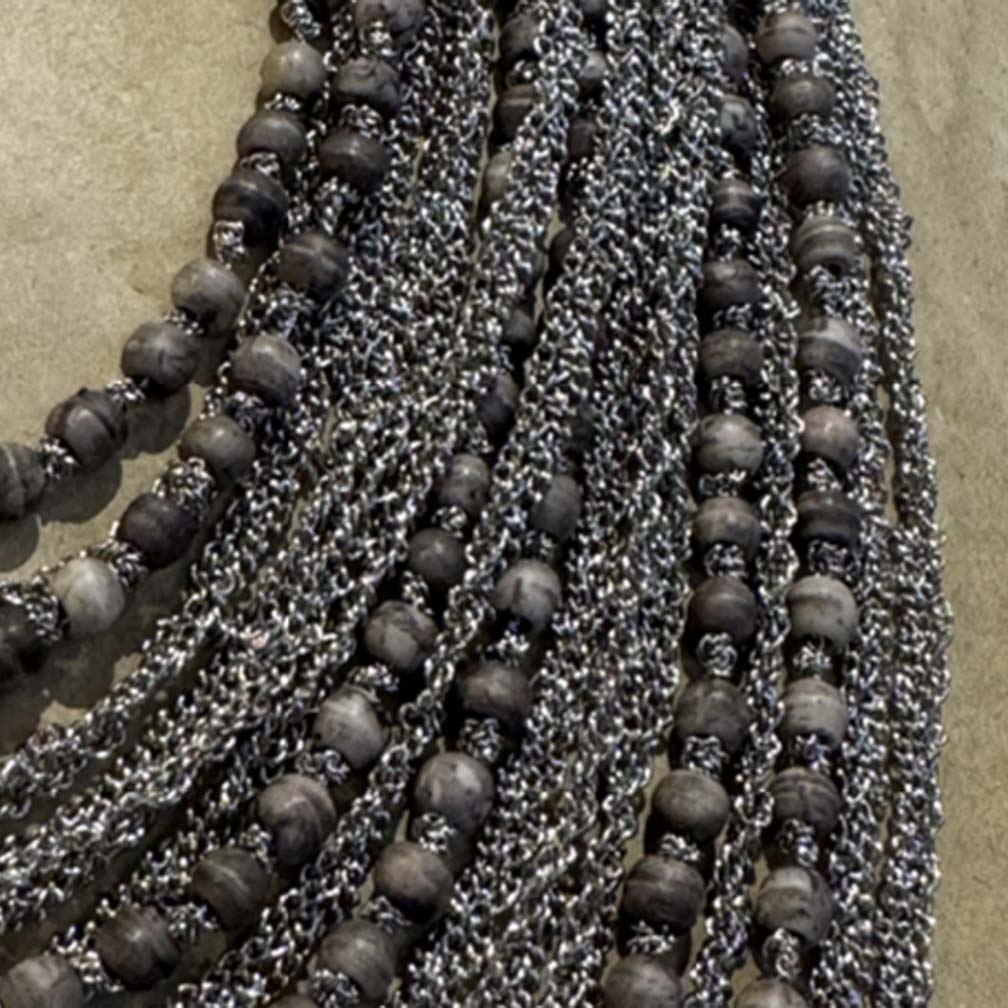 Glass Bead and Steel Chain Necklace