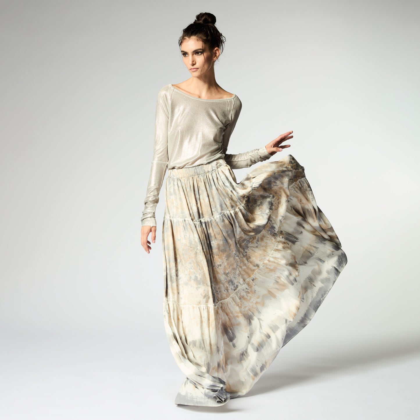 Batik Camo Effect Long Silk Skirt