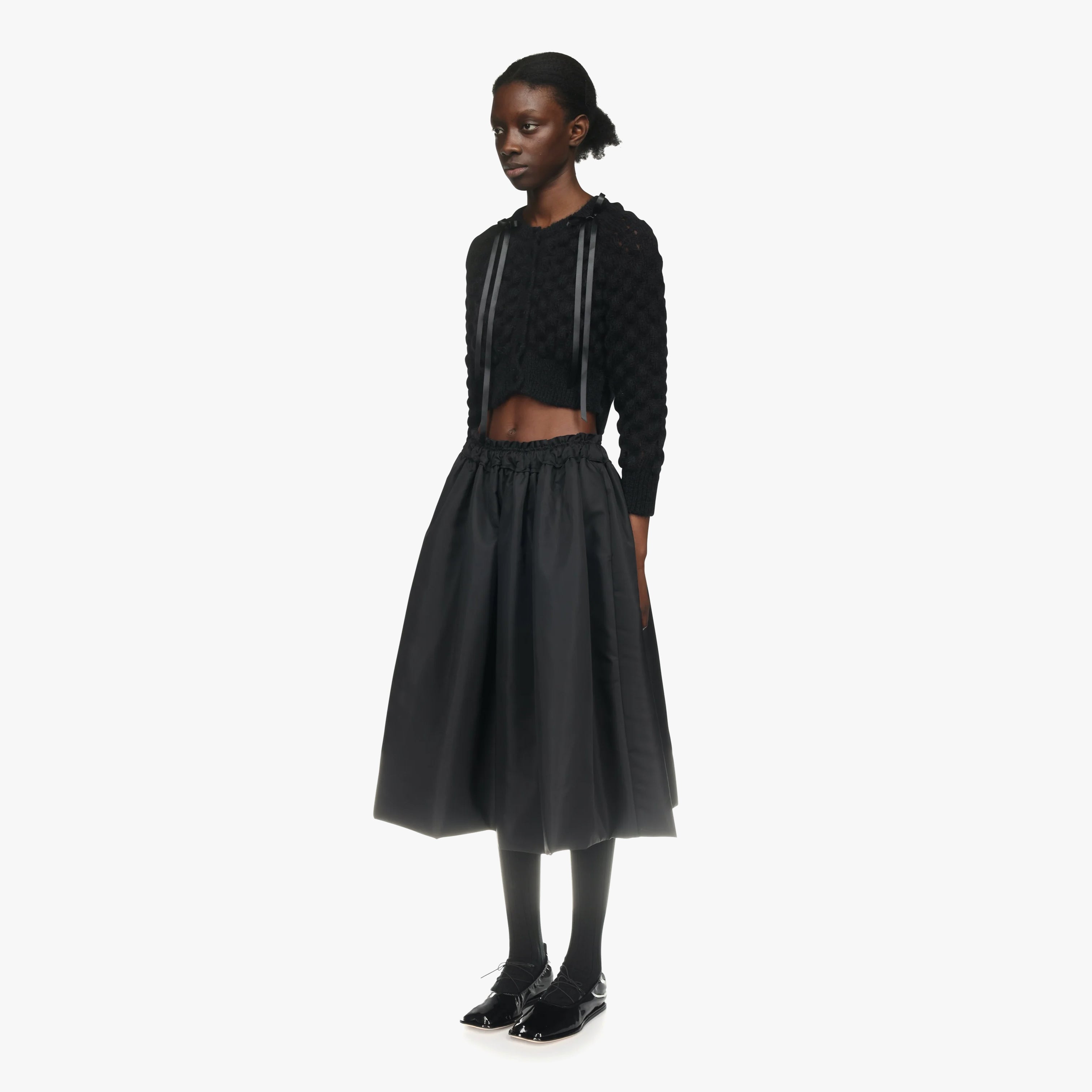Simone Rocha Long Sleeve Bubble Knit Cardigan With Bow Detail