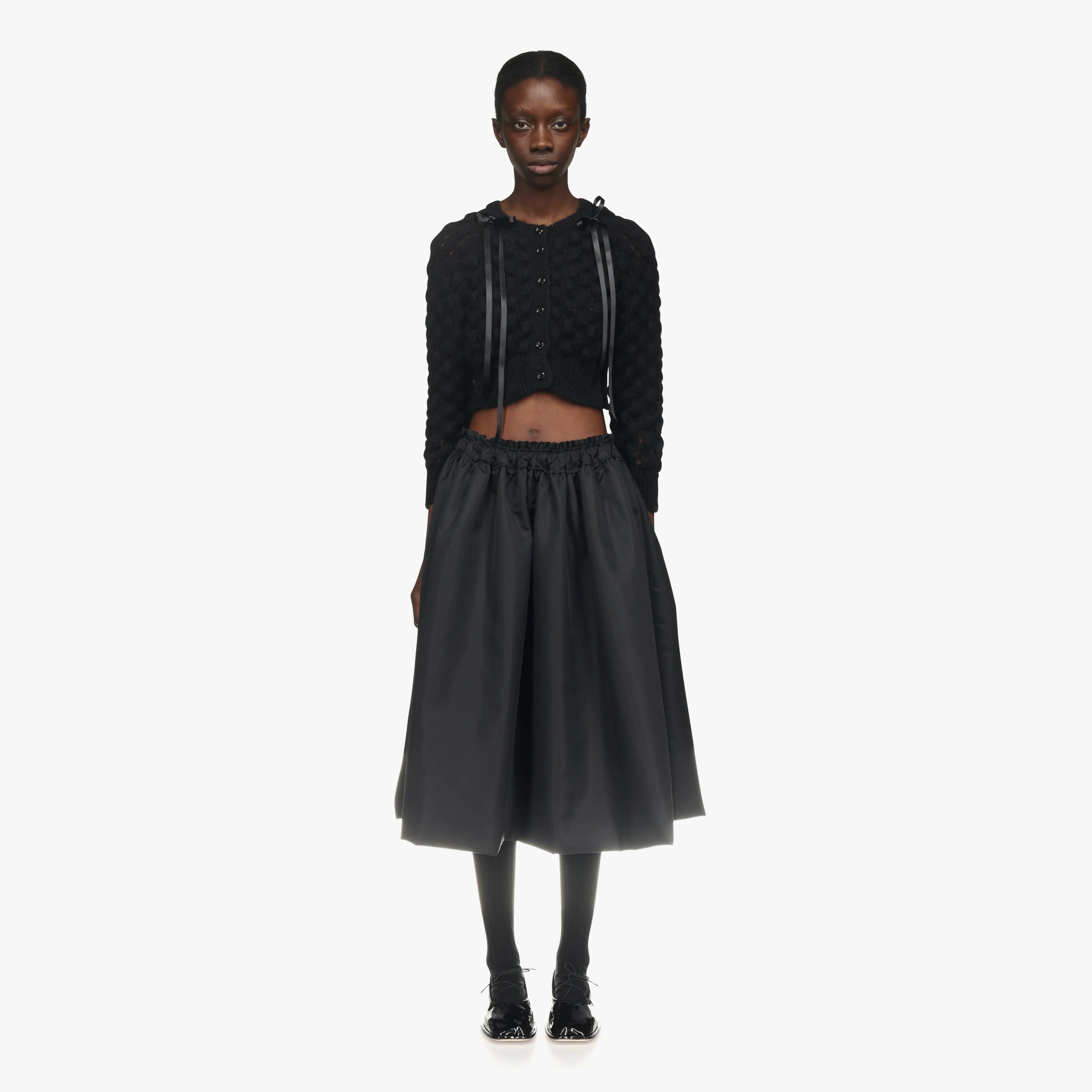 Simone Rocha Long Sleeve Bubble Knit Cardigan With Bow Detail