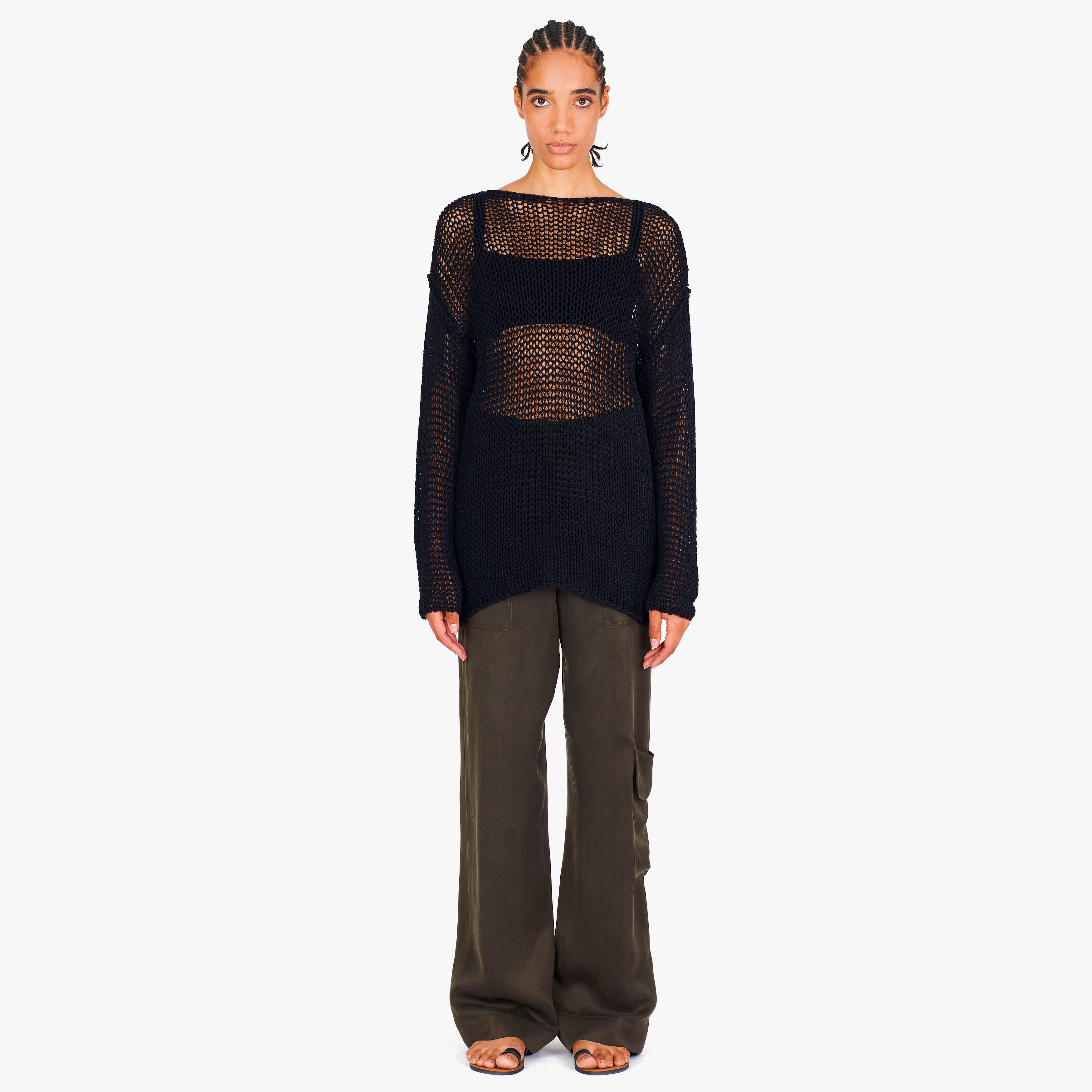 Isabel Benenato Cotton Mesh Knit Sweater