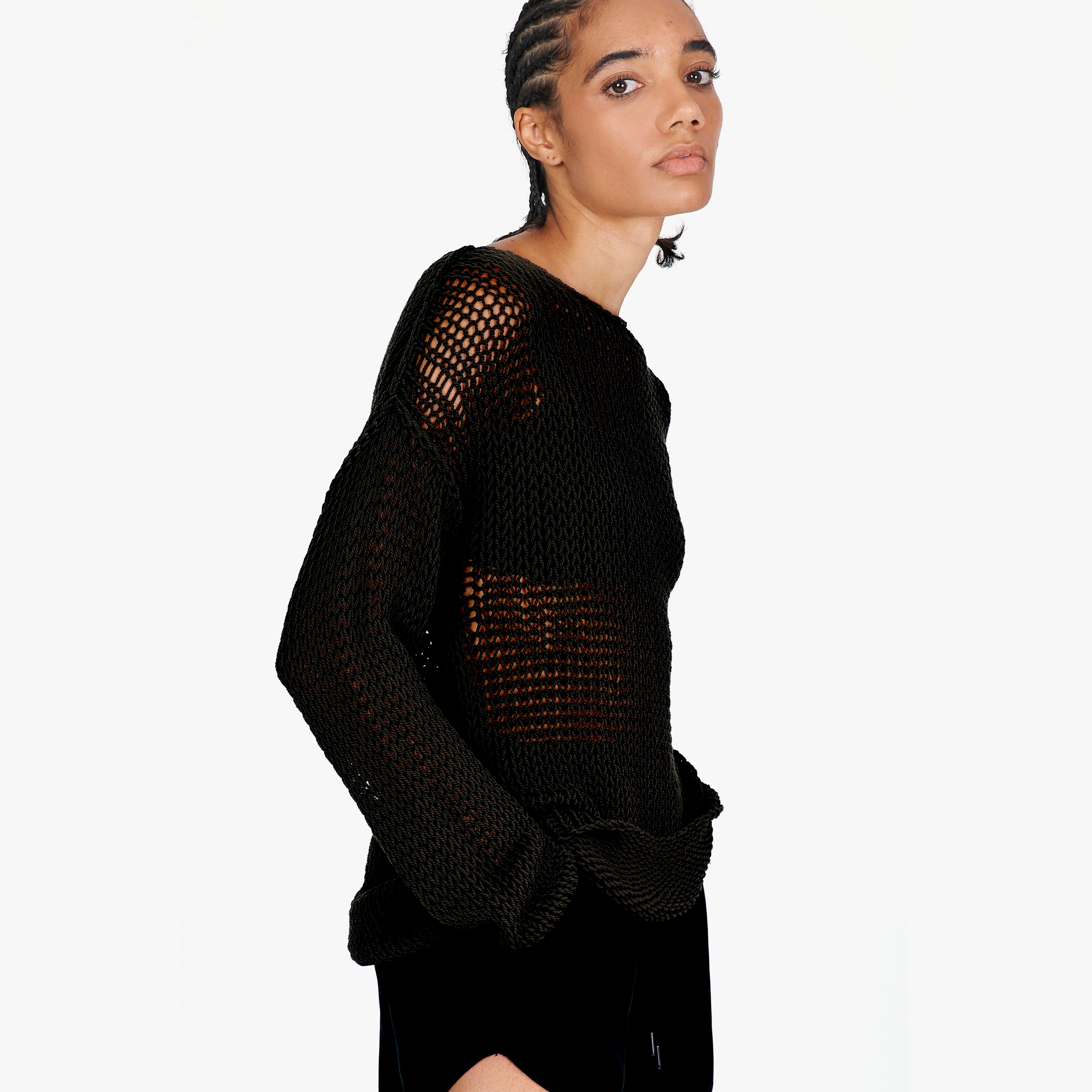 Isabel Benenato Cotton Mesh Knit Sweater