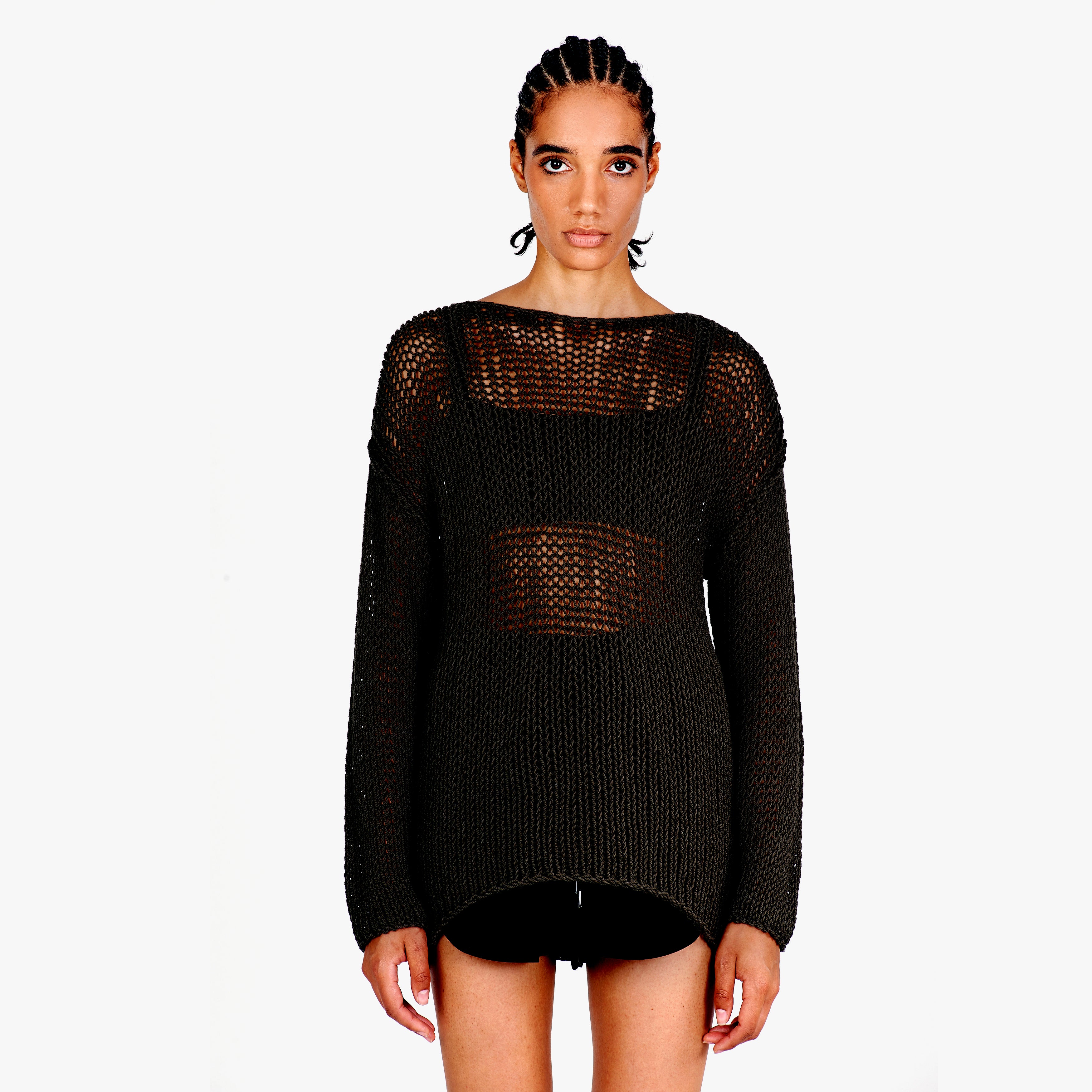 Isabel Benenato Cotton Mesh Knit Sweater