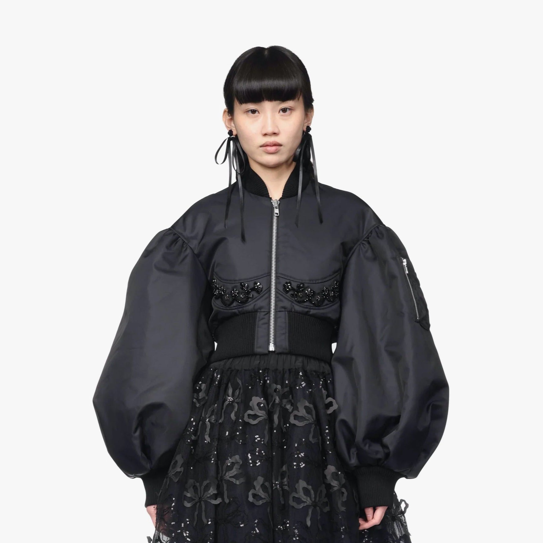 Simone Rocha Cropped Embellished Bomber Jacket
