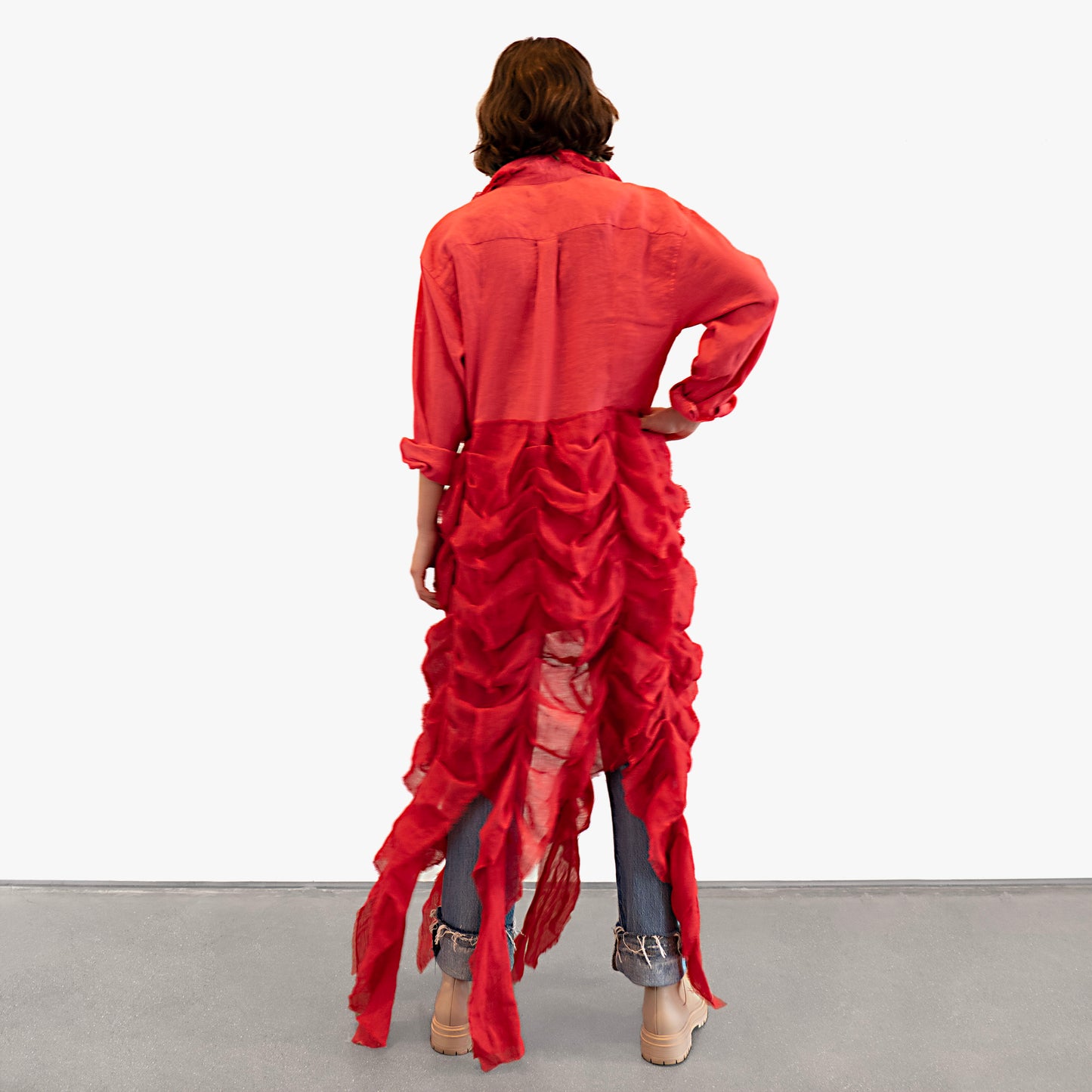 Dassios Ruffled Linen Dress - Red