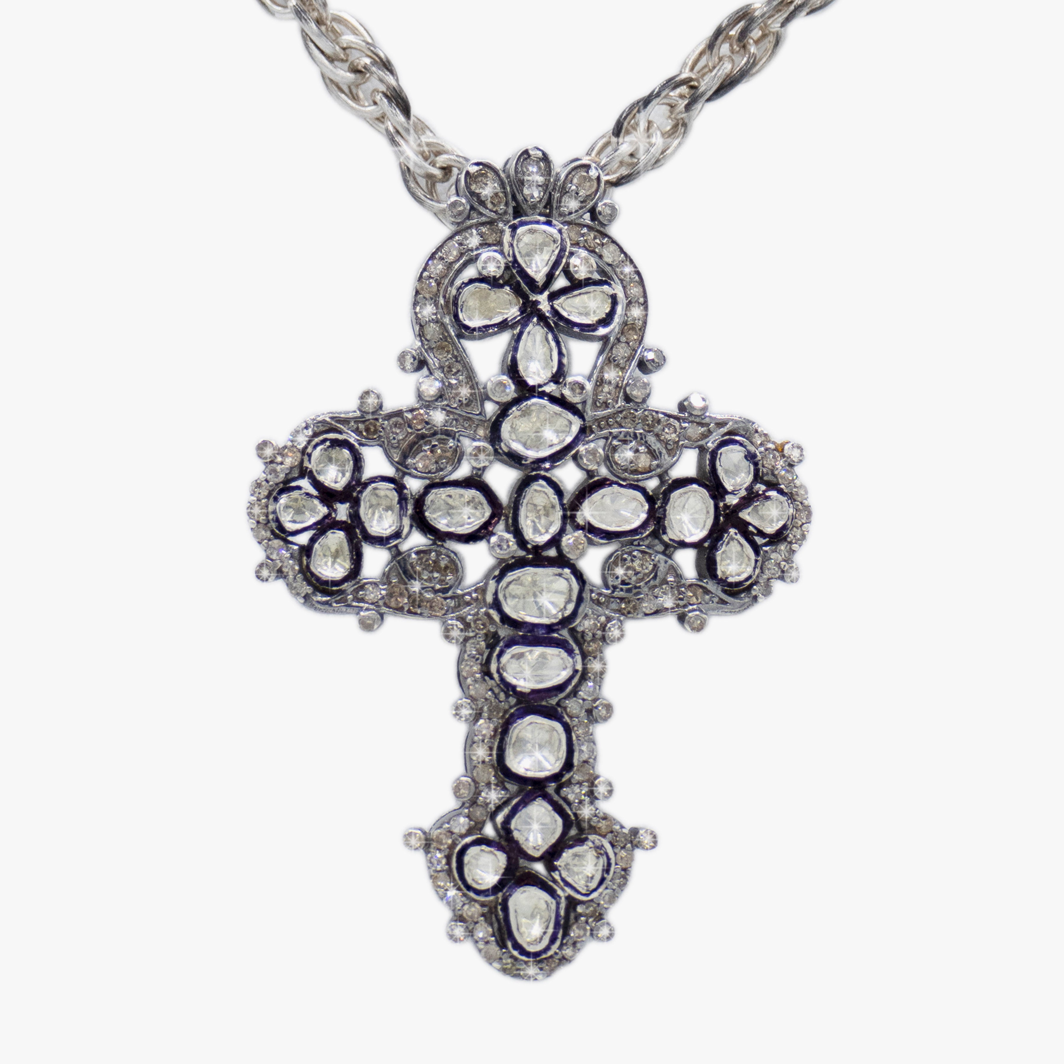 Irit Designs Rose Cut Diamonds and Sterling Silver Cross Necklace