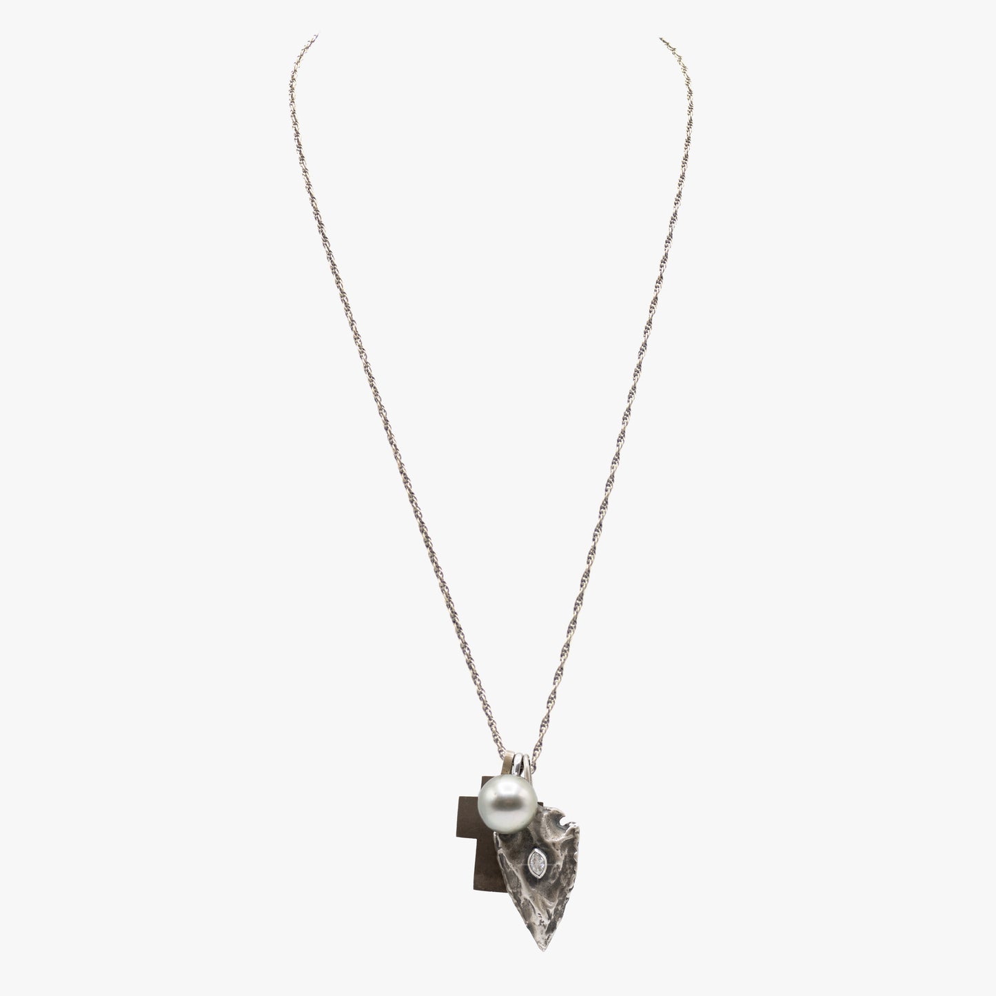 Cross, Pearl and Arrowhead Necklace