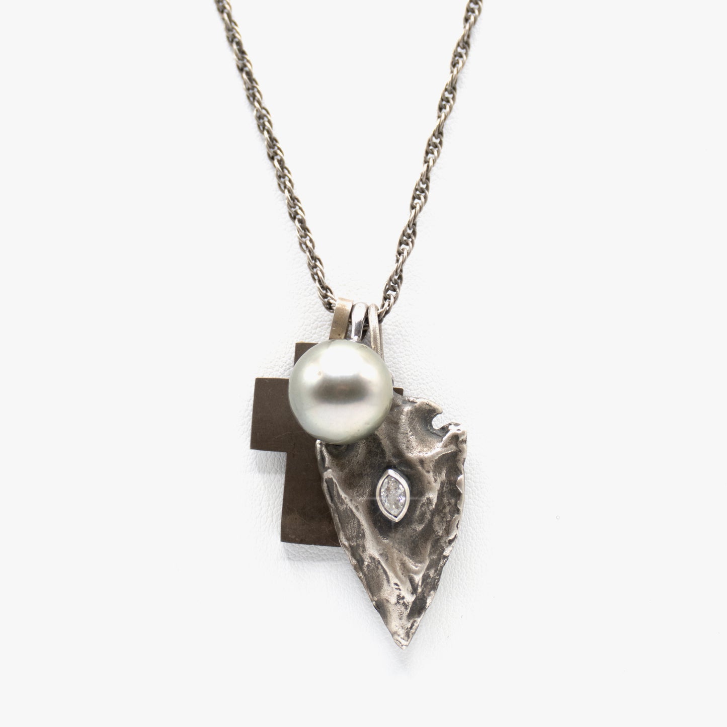 Cross, Pearl and Arrowhead Necklace