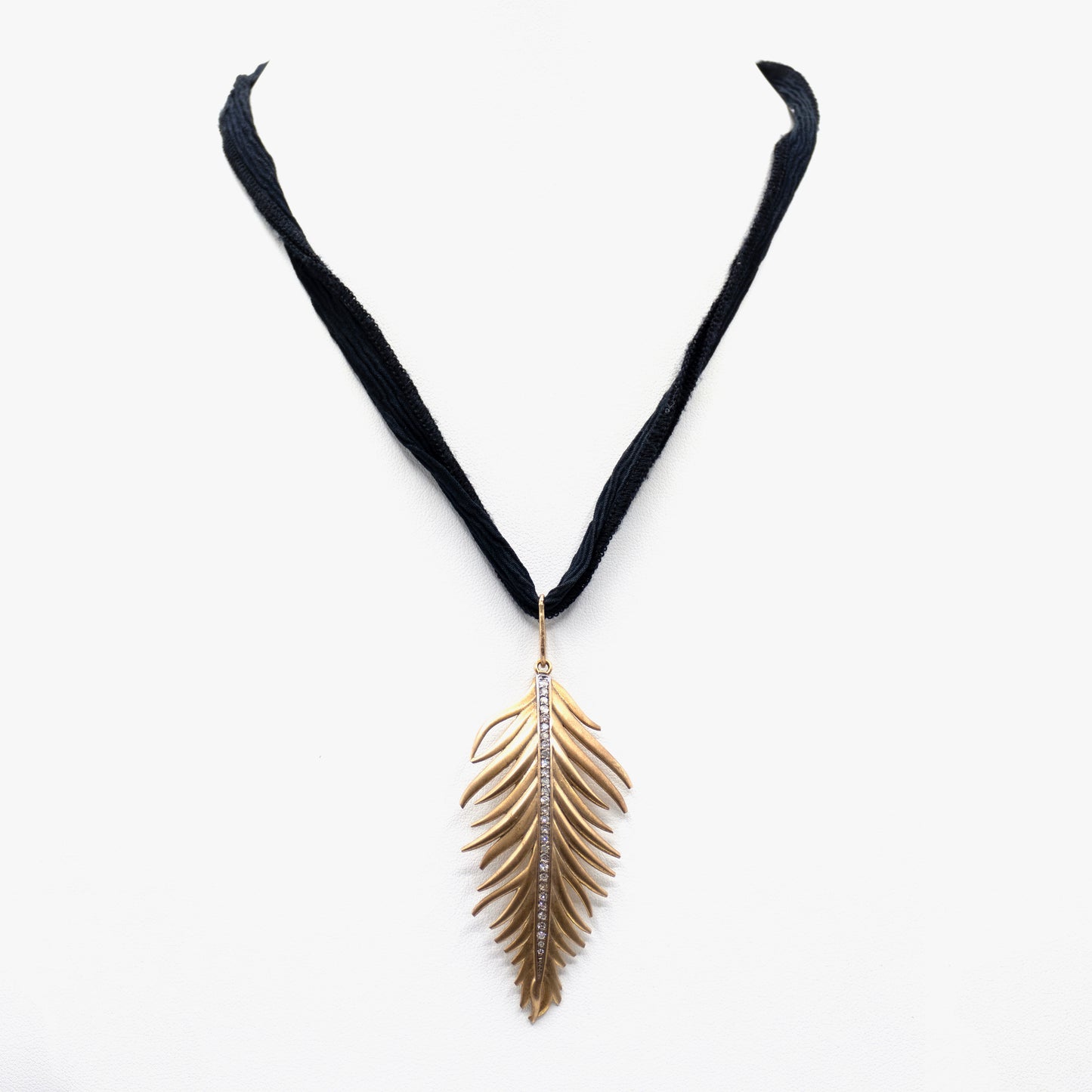 Gold And Diamond Feather Necklace