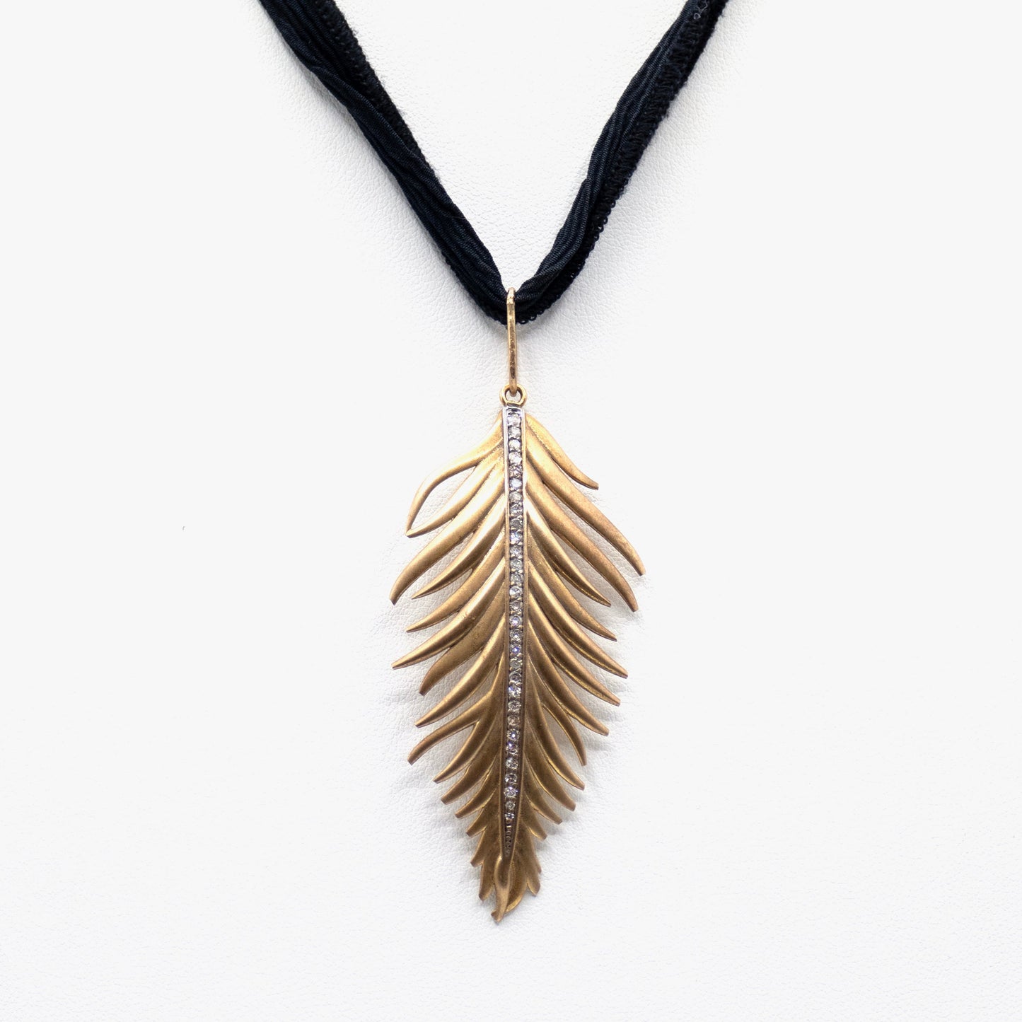 Gold And Diamond Feather Necklace