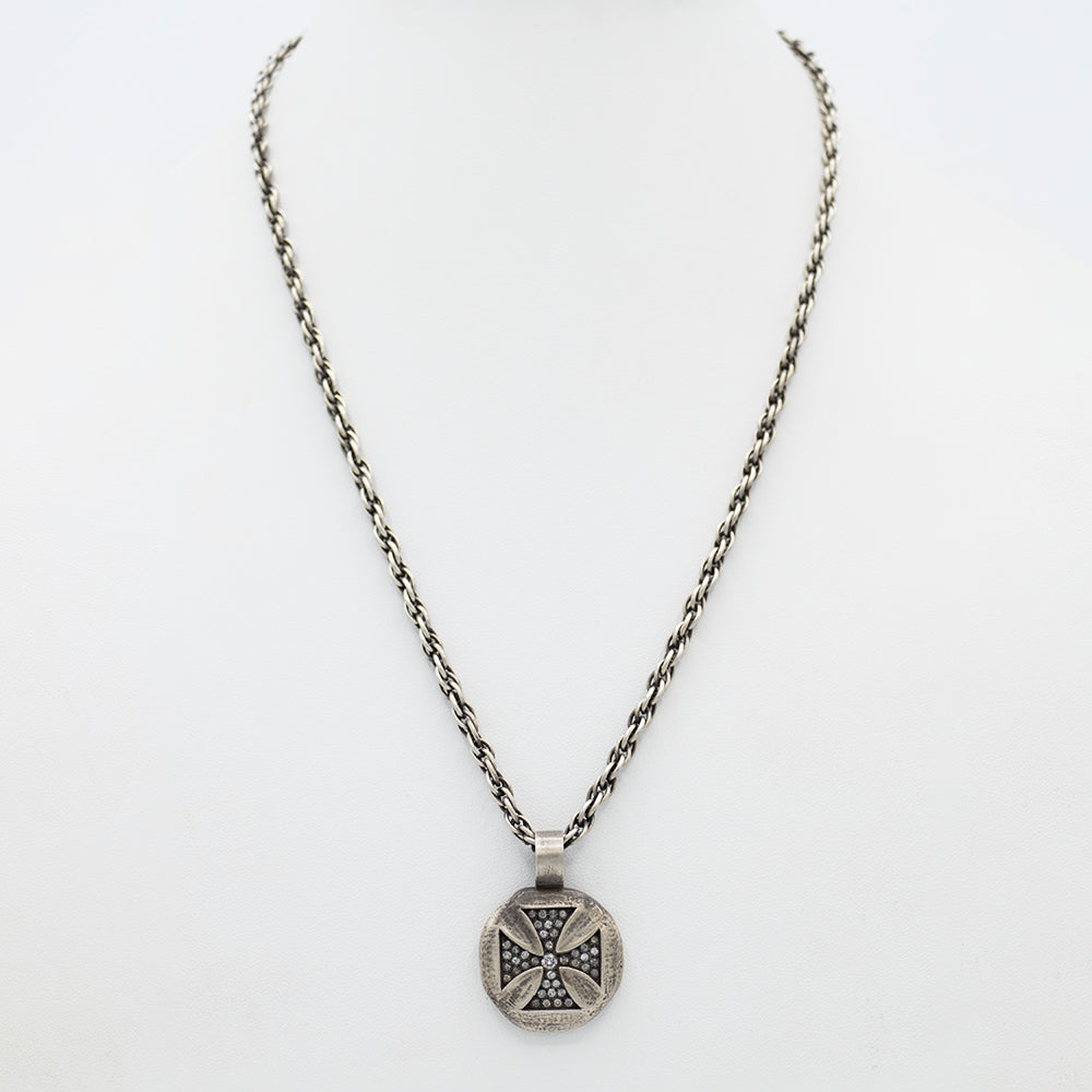 Diamond and Sterling Silver Cross Necklace