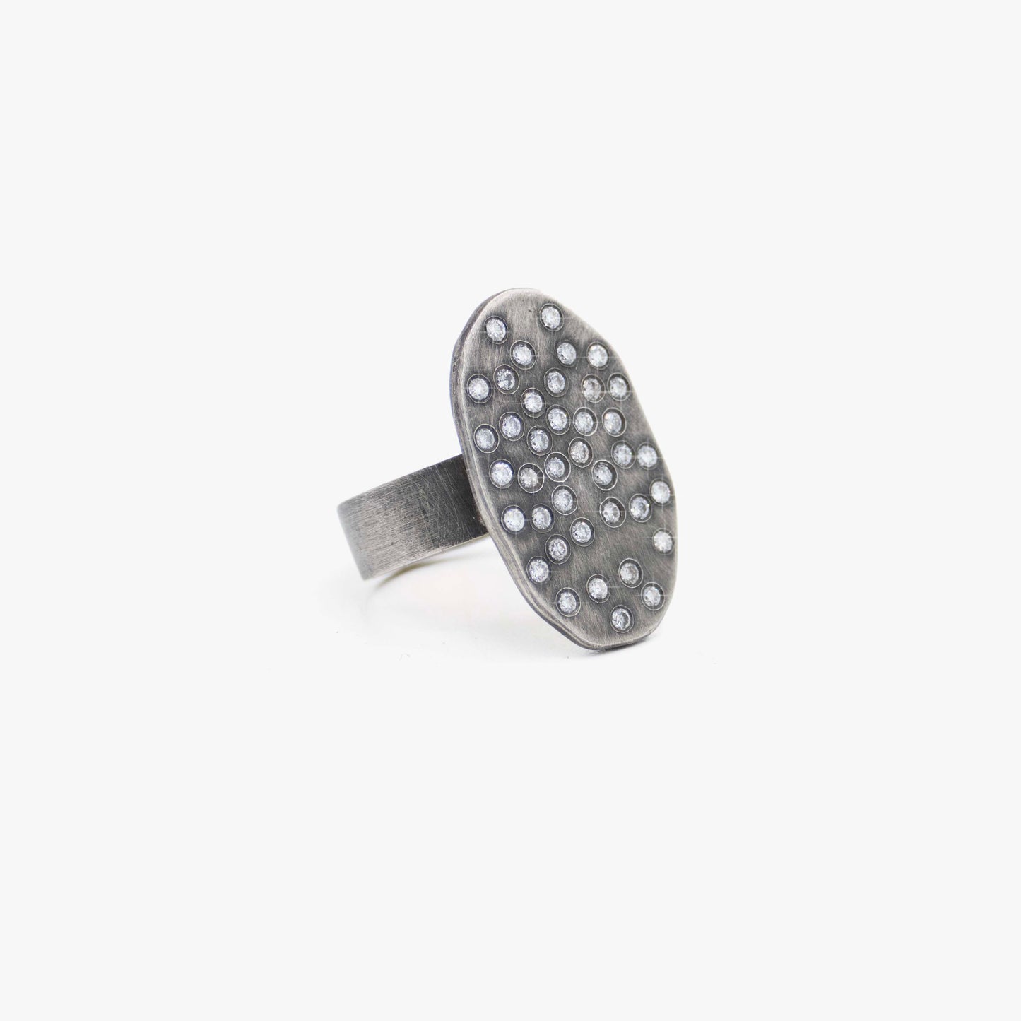 Oval Sterling Silver and Diamond Ring