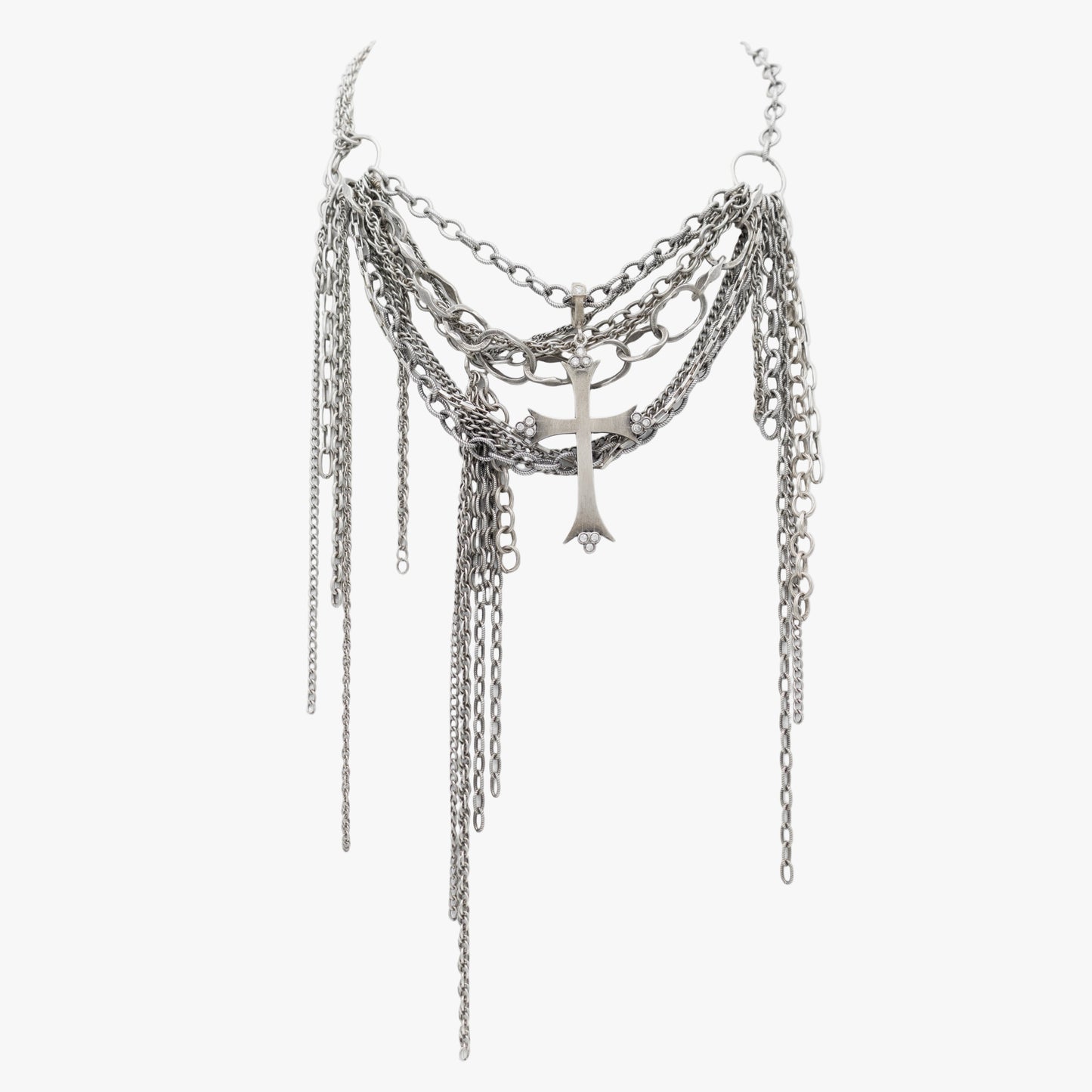 Multi Chain and Diamonds Cross Necklace