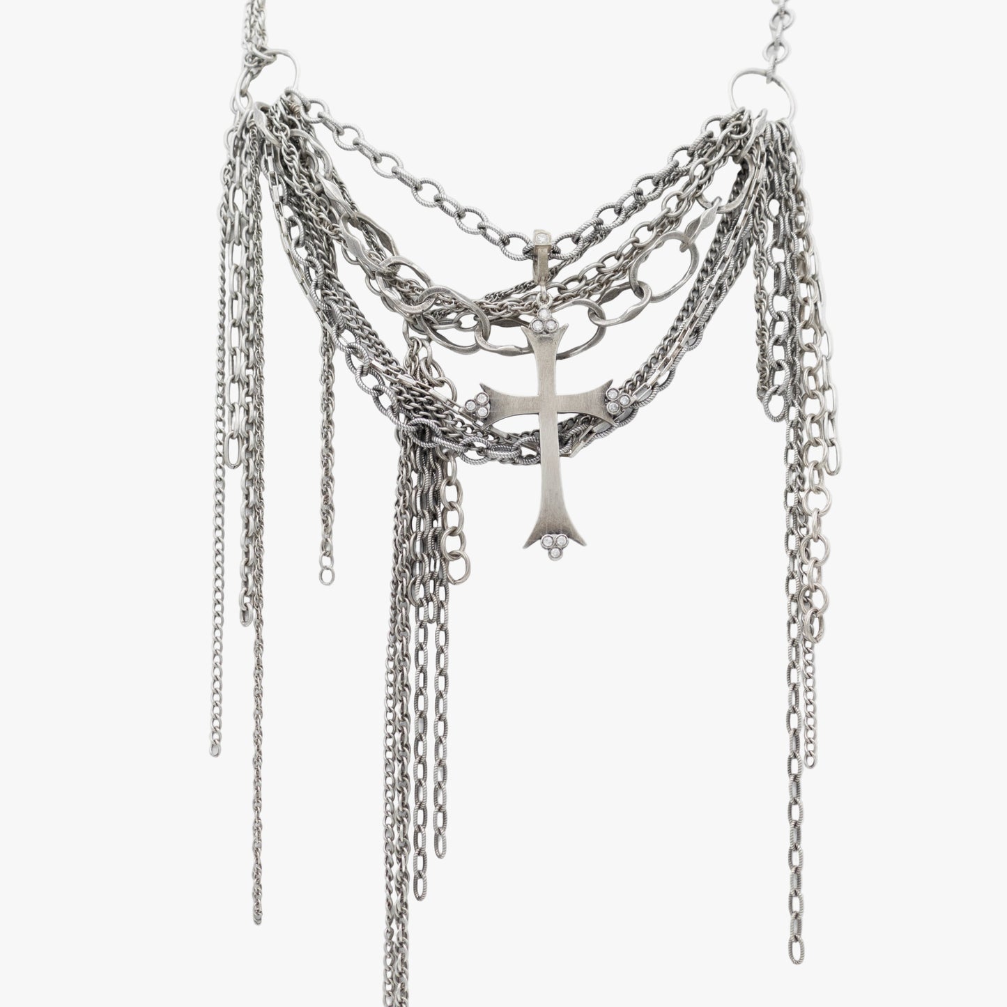 Multi Chain and Diamonds Cross Necklace