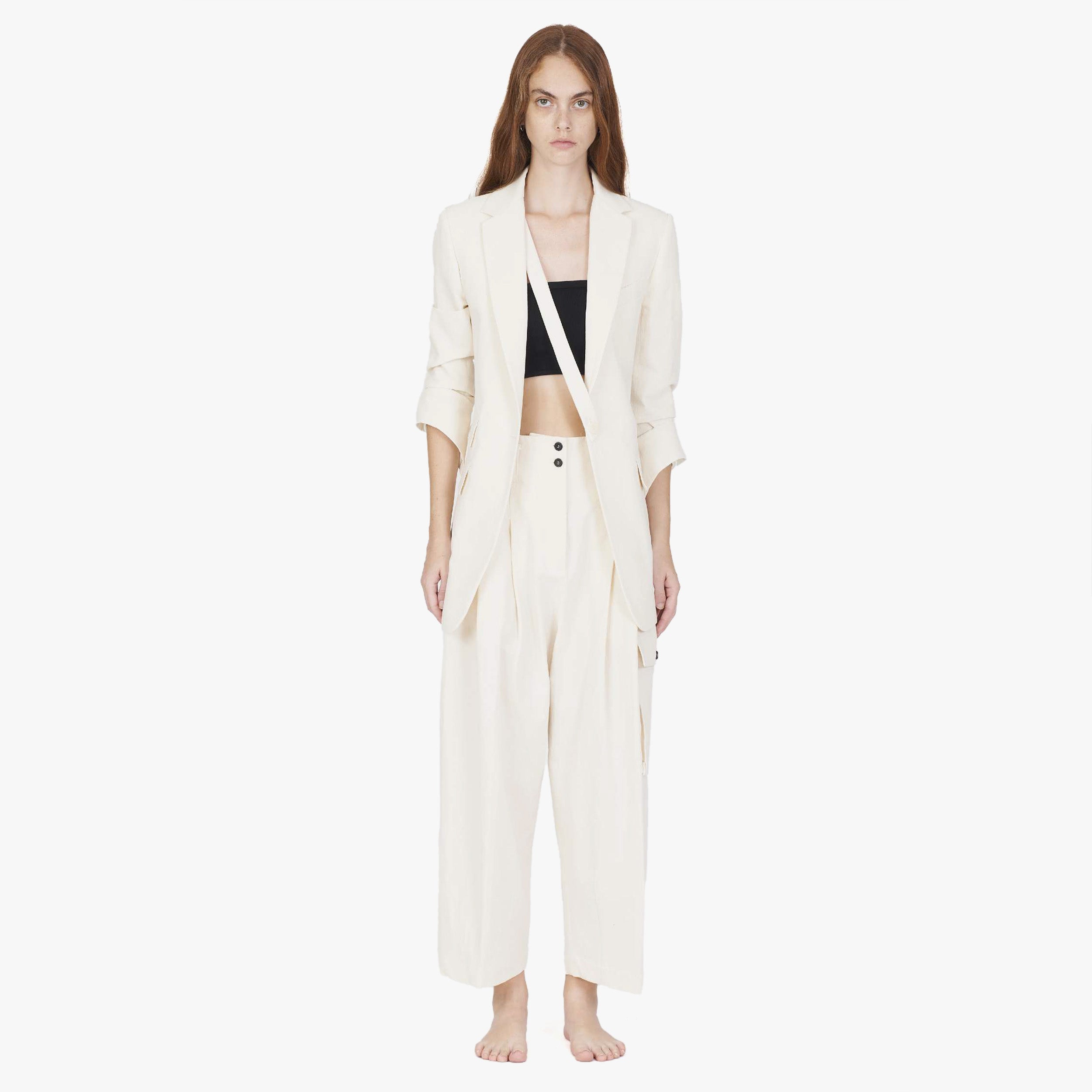 Isabel Benenato Cotton Linen Wide Cropped Pant