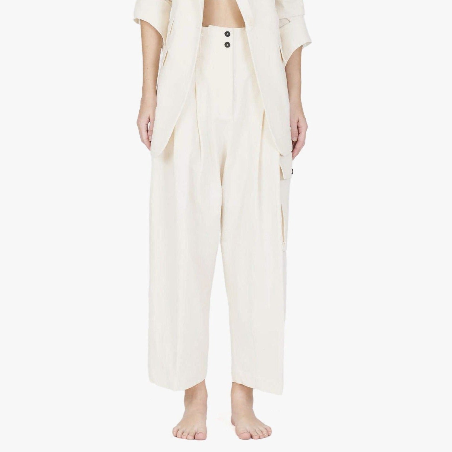 Isabel Benenato Cotton Linen Wide Cropped Pant
