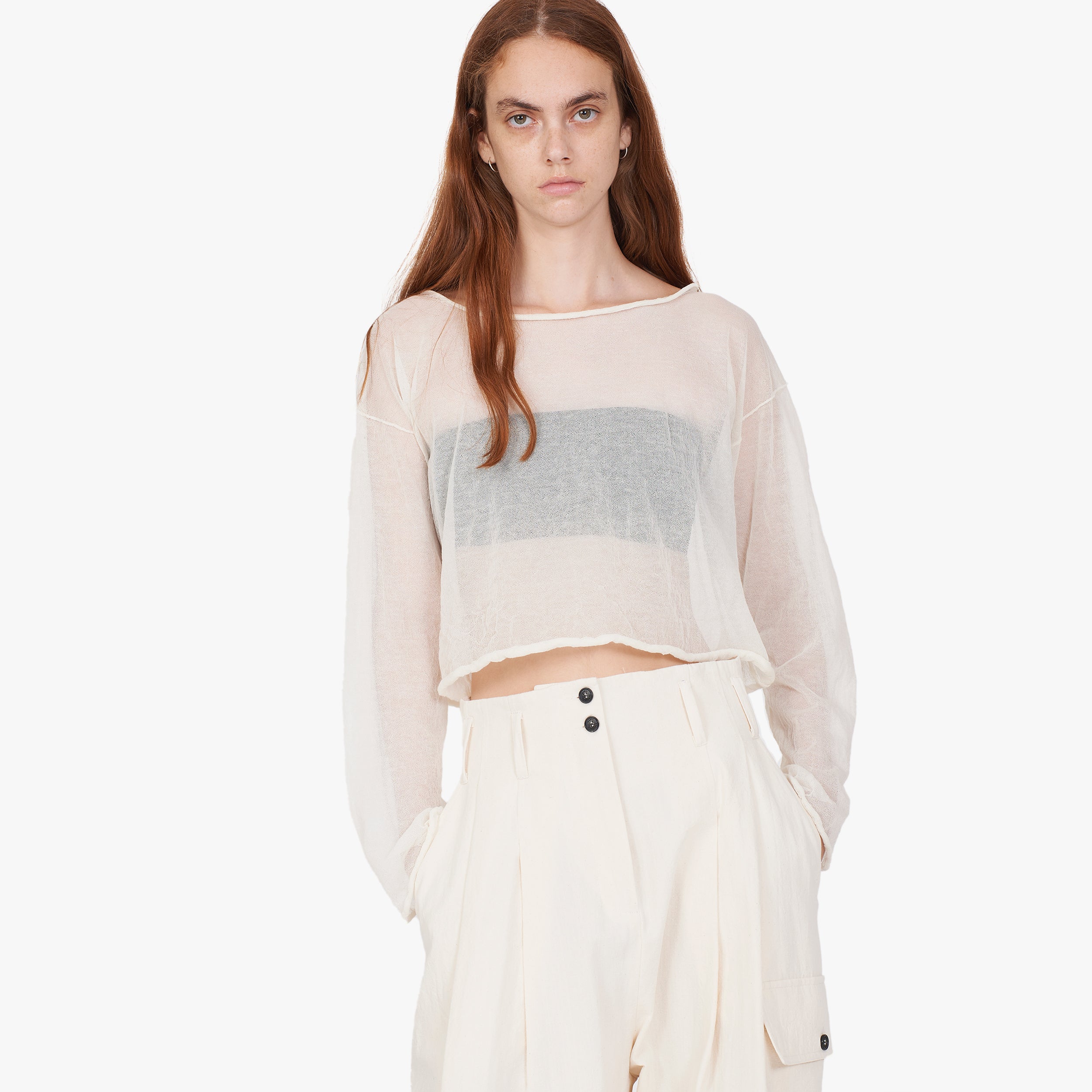 Isabel Benenato Cotton Linen Wide Cropped Pant
