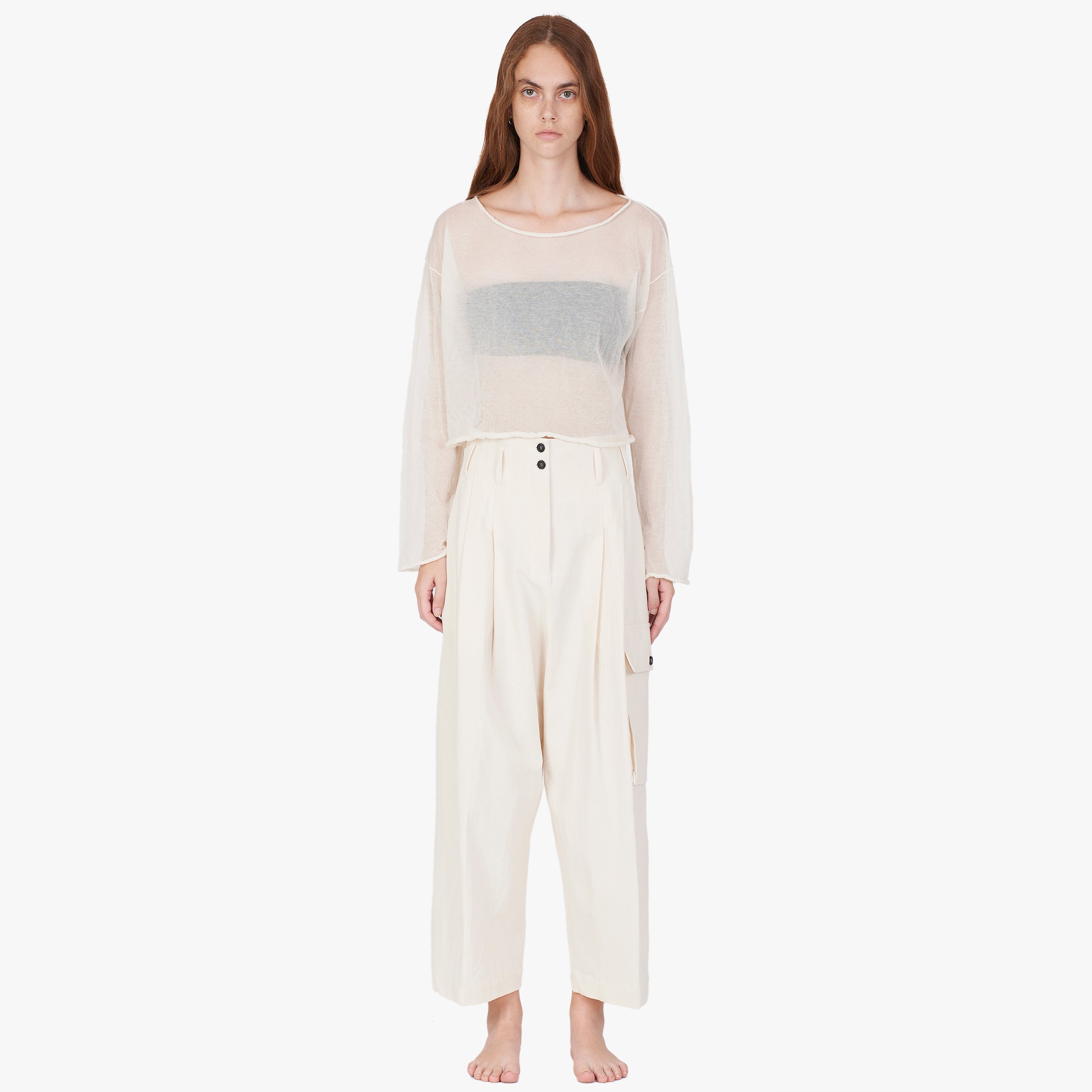 Isabel Benenato Cotton Linen Wide Cropped Pant