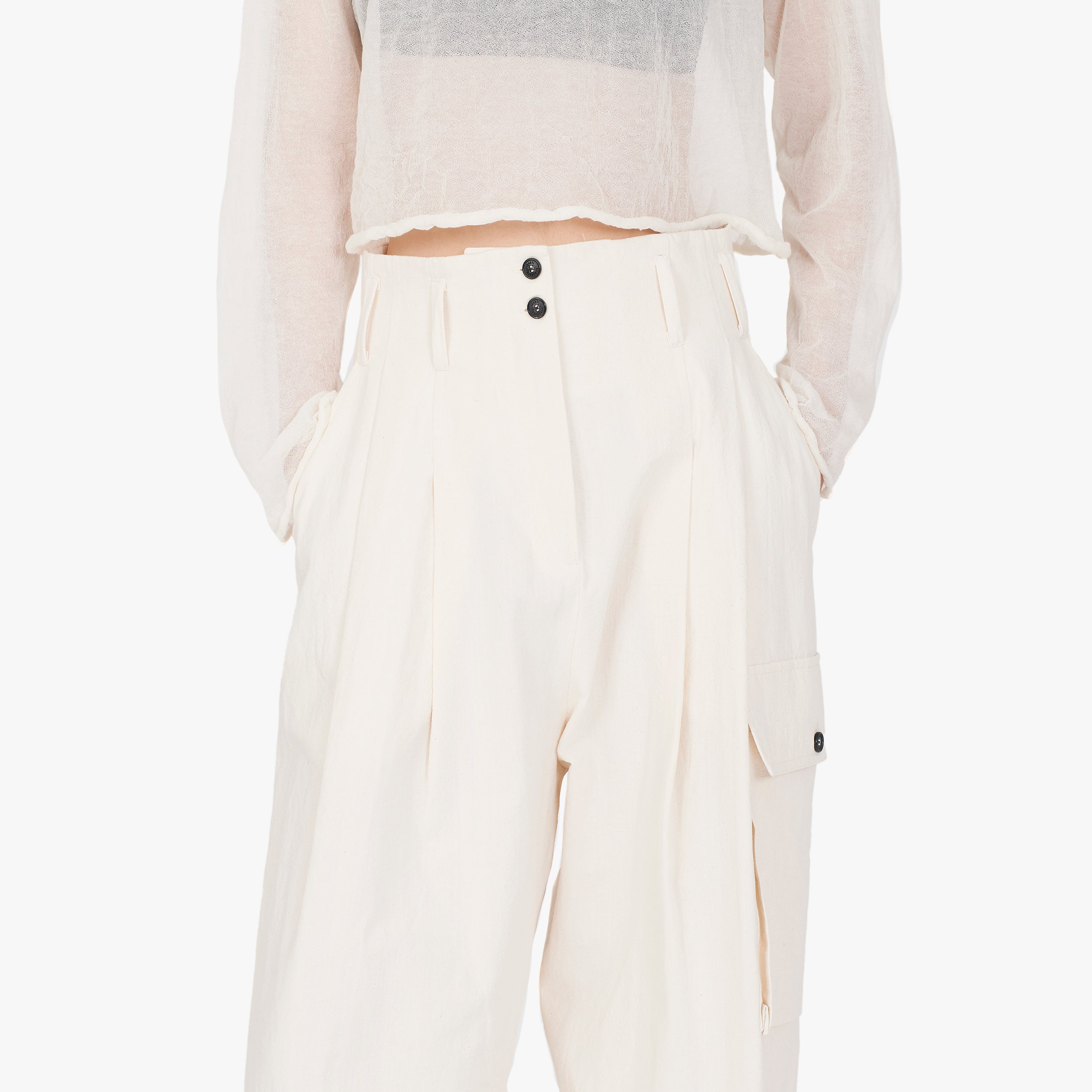 Isabel Benenato Cotton Linen Wide Cropped Pant