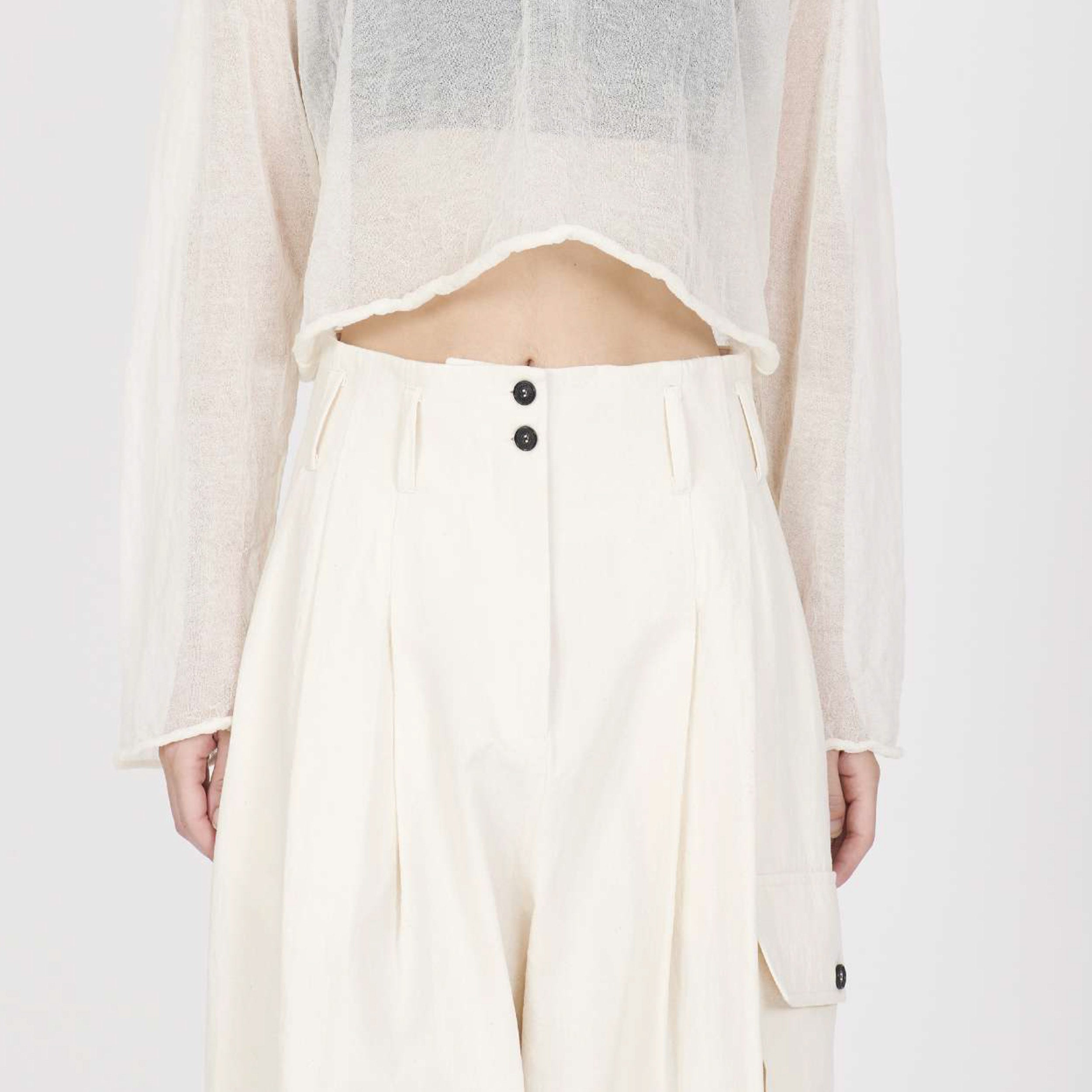 Isabel Benenato Cotton Linen Wide Cropped Pant