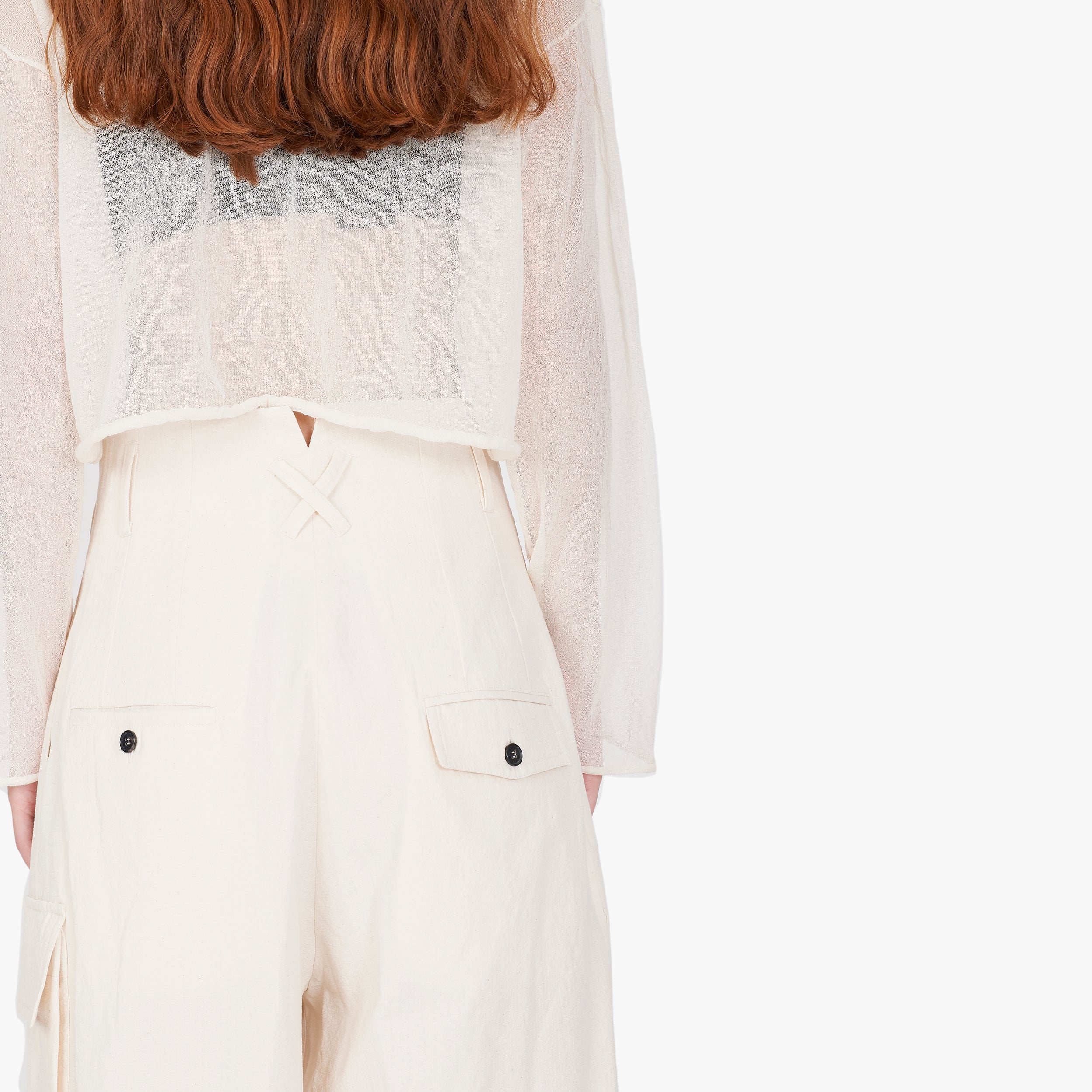Isabel Benenato Cotton Linen Wide Cropped Pant