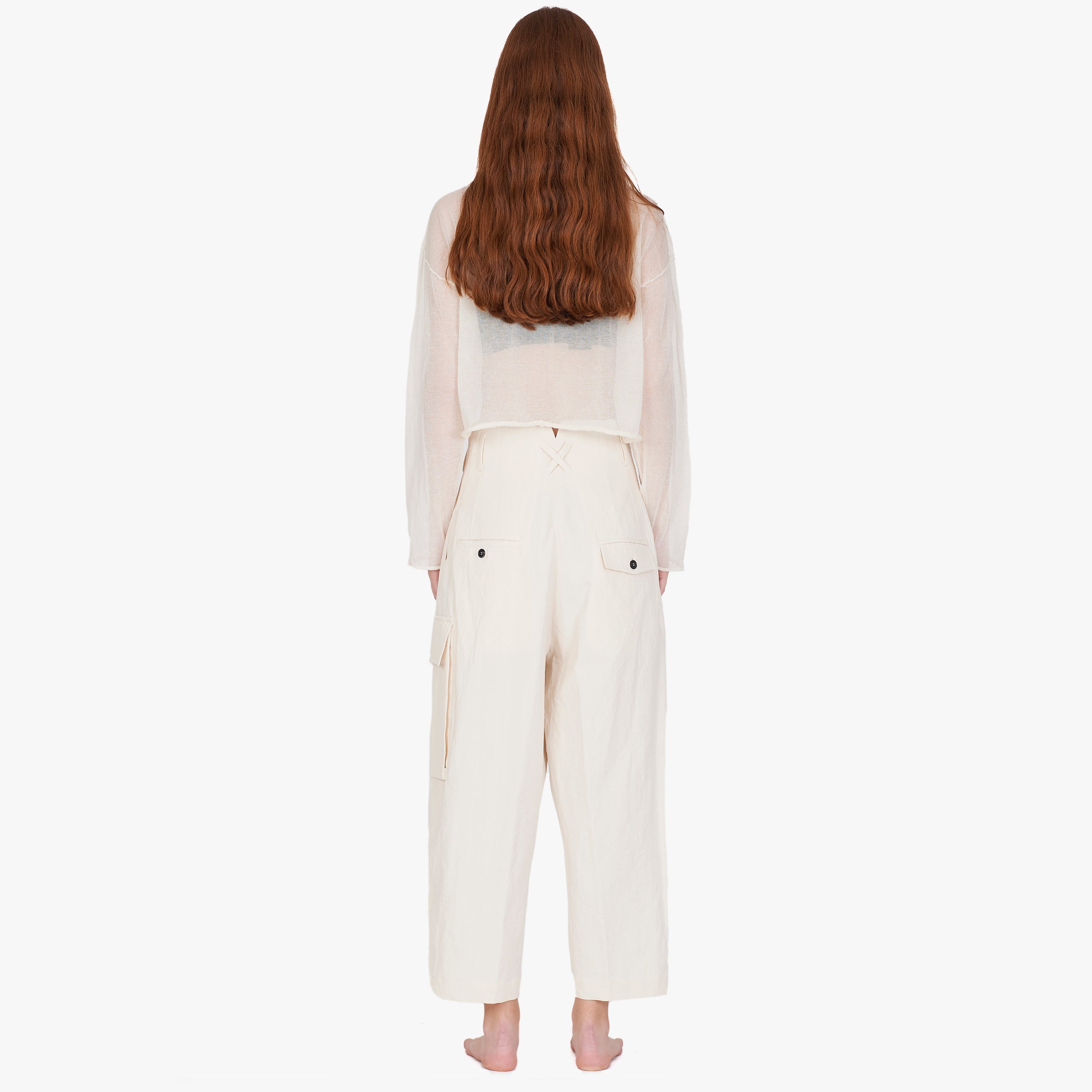 Isabel Benenato Cotton Linen Wide Cropped Pant