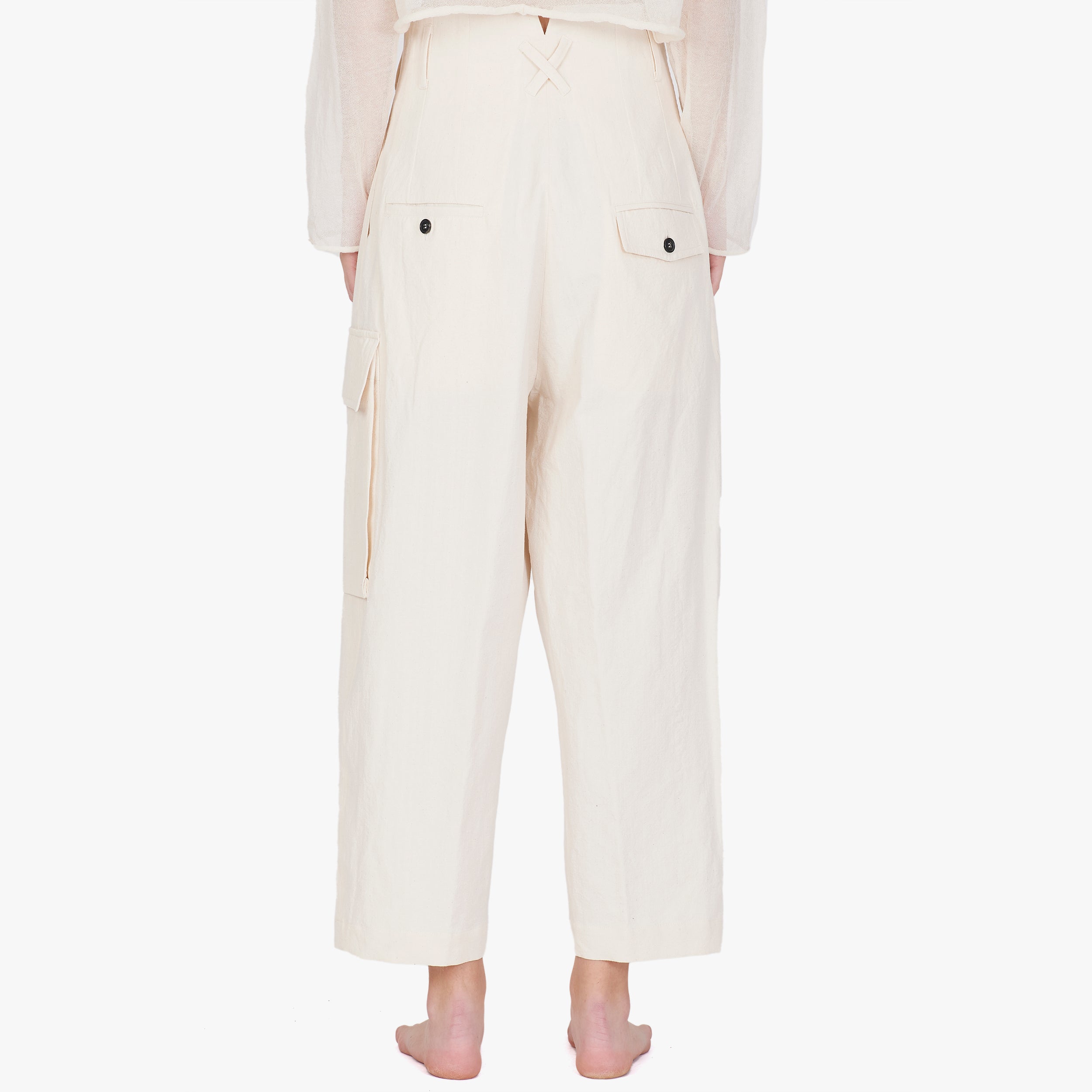 Isabel Benenato Cotton Linen Wide Cropped Pant