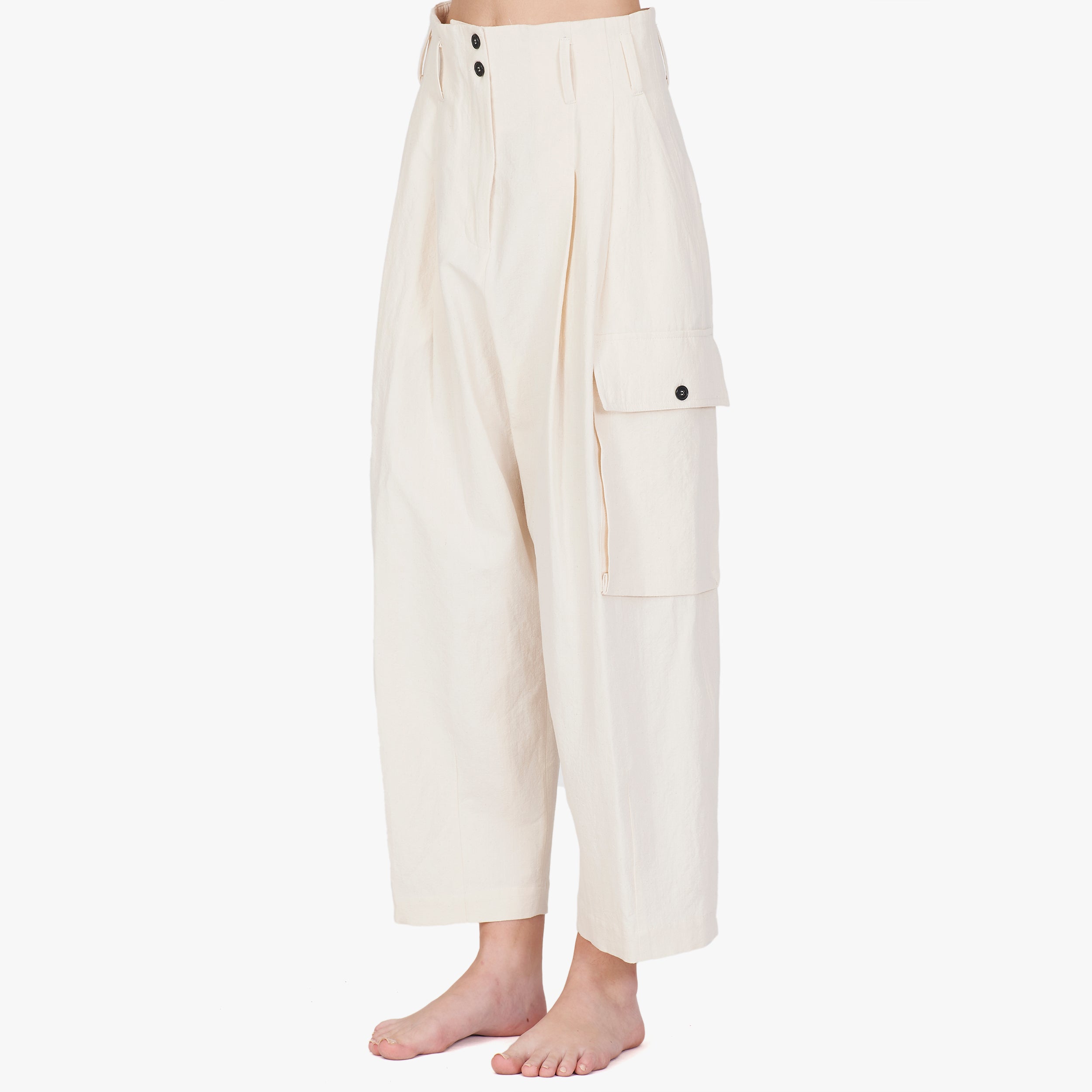 Isabel Benenato Cotton Linen Wide Cropped Pant