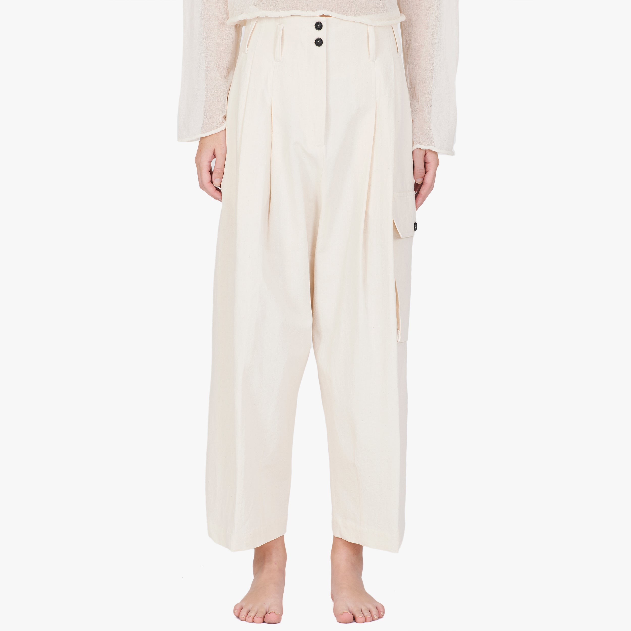 Isabel Benenato Cotton Linen Wide Cropped Pant