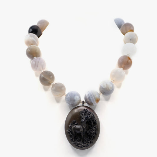 Gutta Percha Locket and Agate Necklace