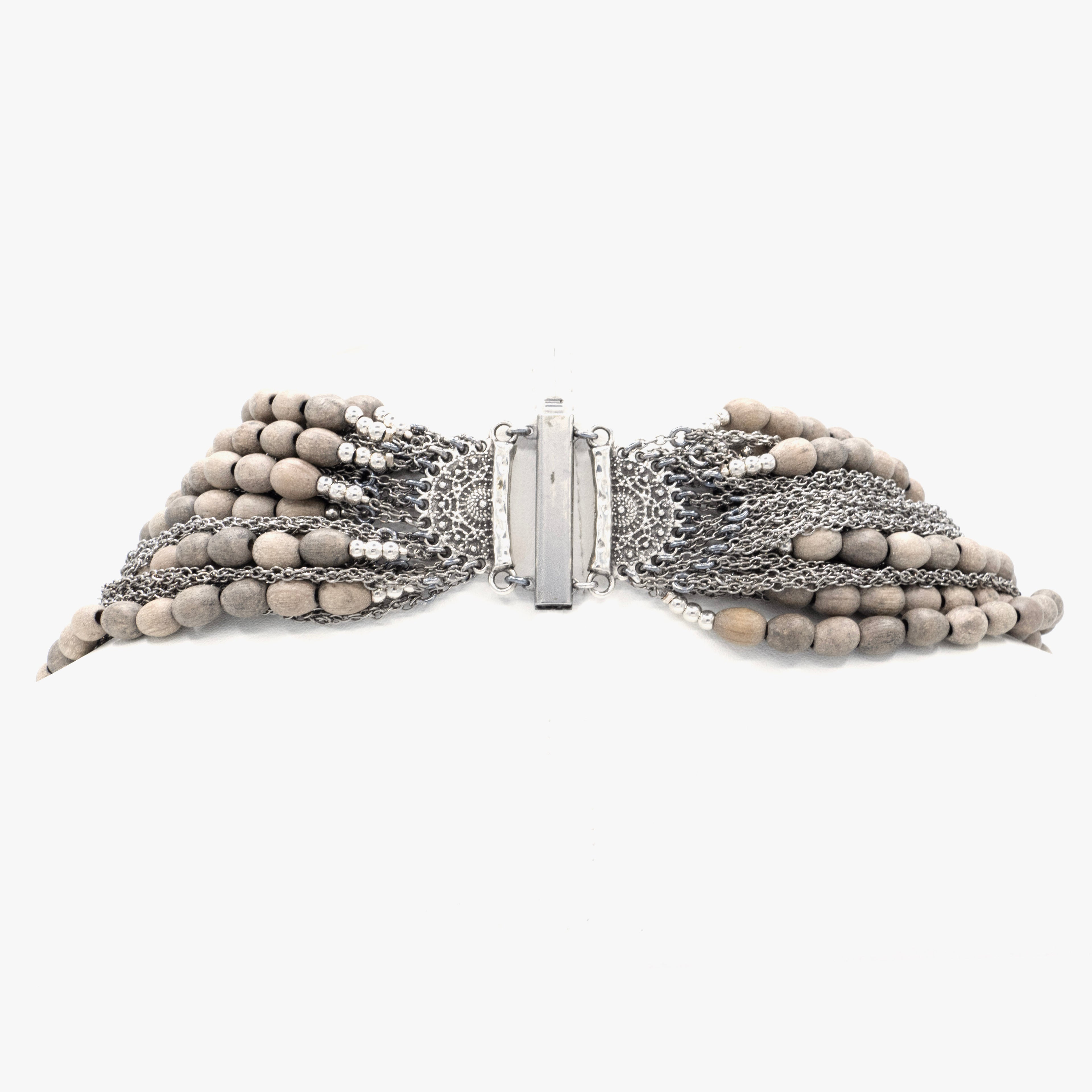 Marc Le Bihan Natural Wood Bead and Chain Necklace