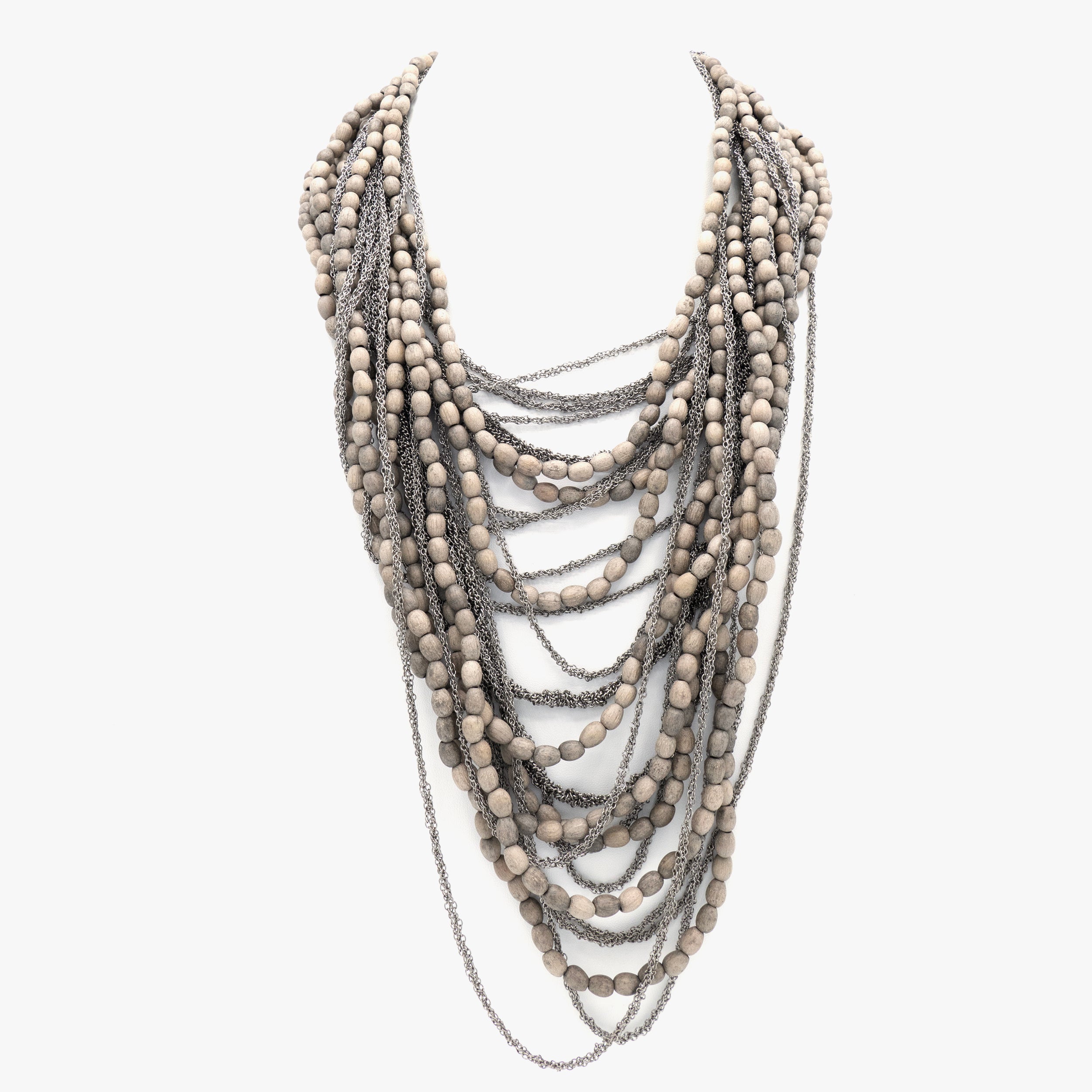 Marc Le Bihan Natural Wood Bead and Chain Necklace