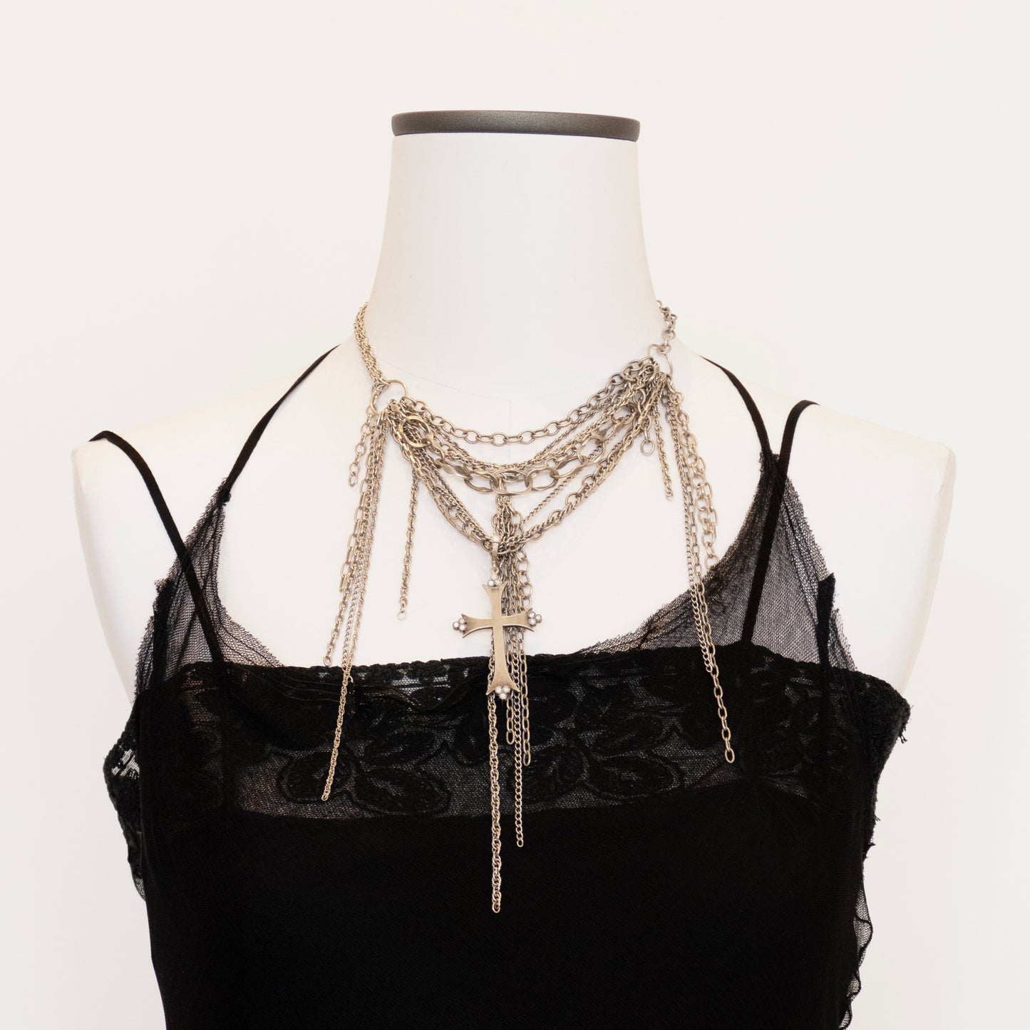 Multi Chain and Diamonds Cross Necklace