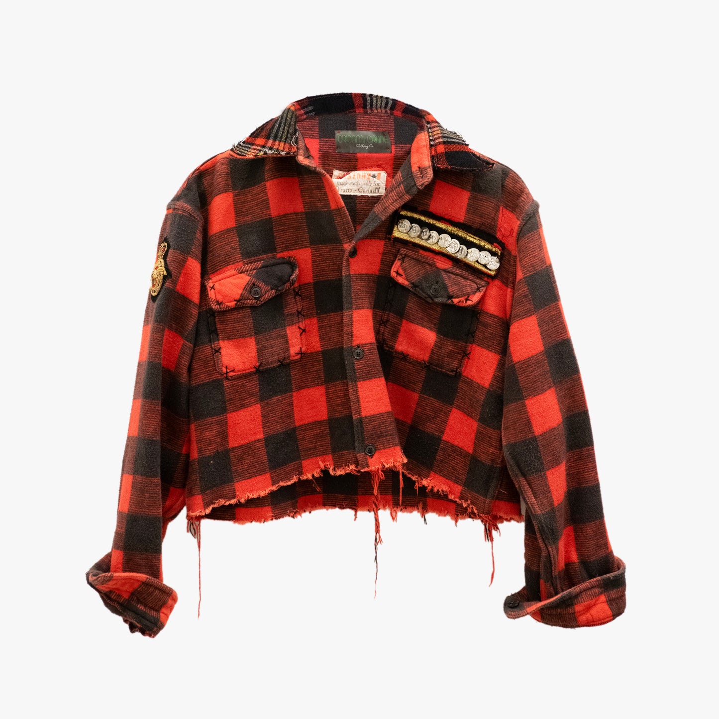 Cropped Heavy Flannel with Butterfly