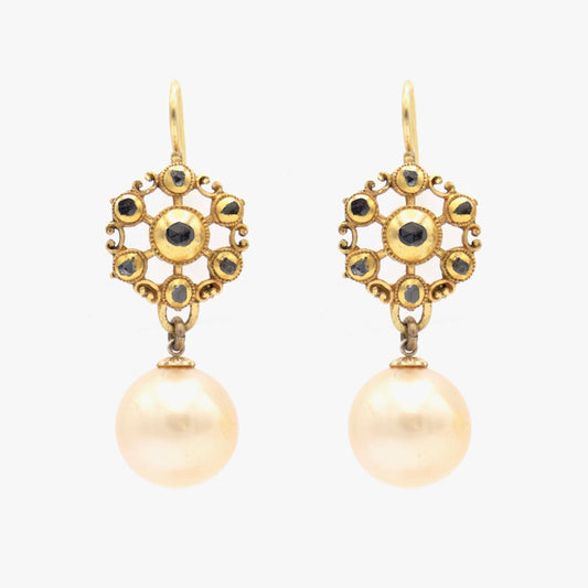 Antique 18K Gold, Diamonds and Pearls Earrings
