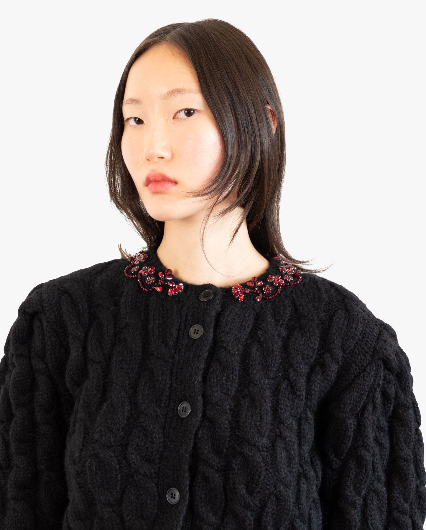 Embellished Long Sleeve Cable Knit Cardigan