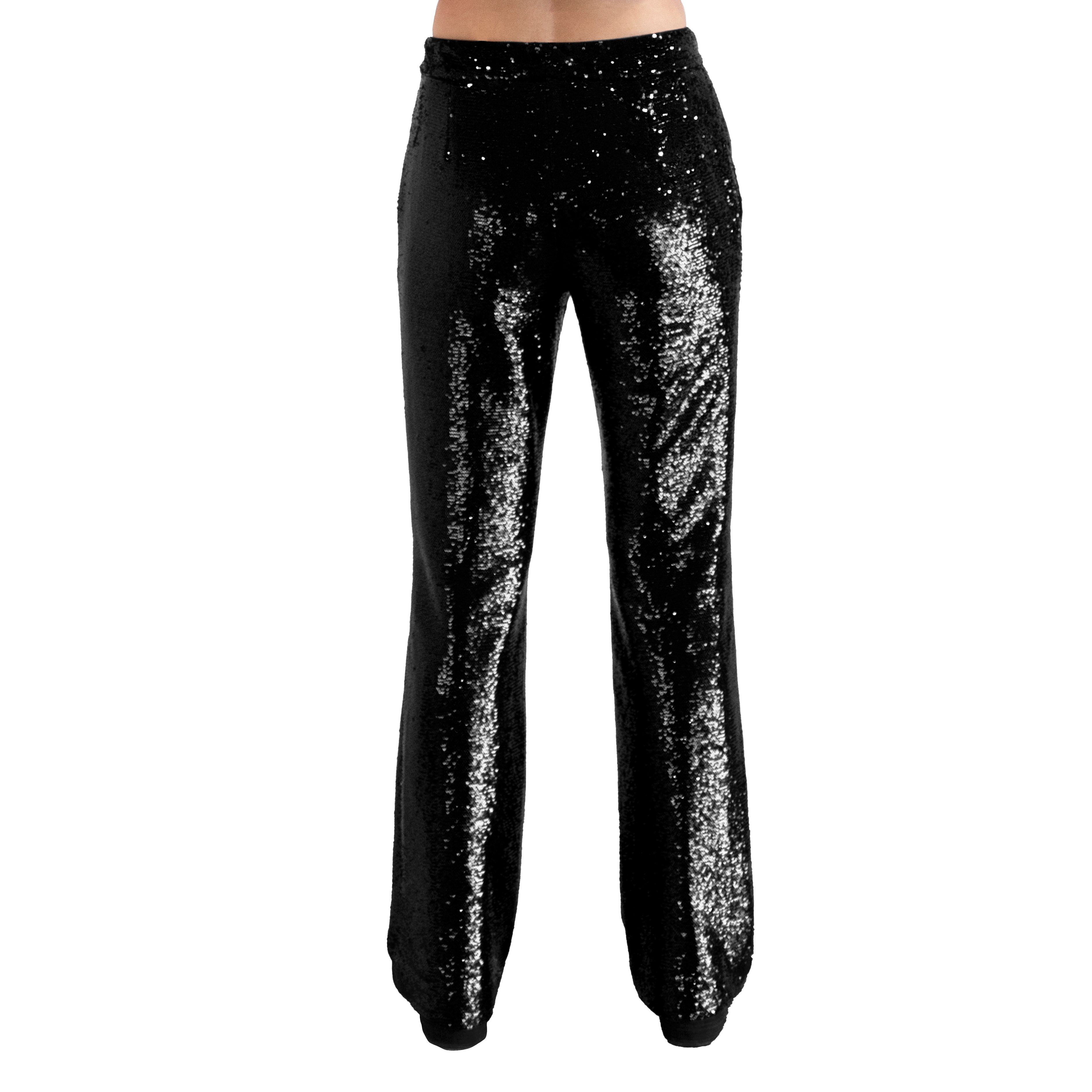 Nude Black Sequins Wide Trousers