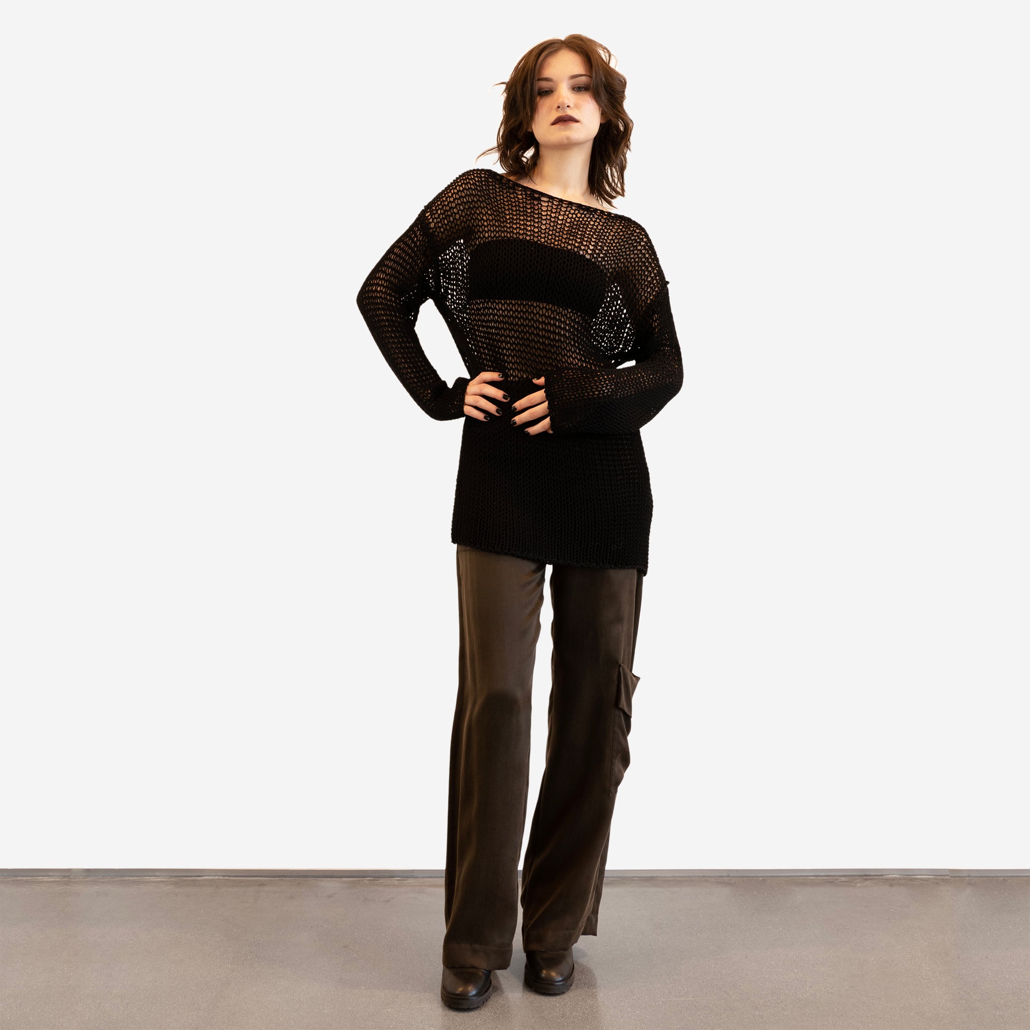 Isabel Benenato Cotton Mesh Knit Sweater