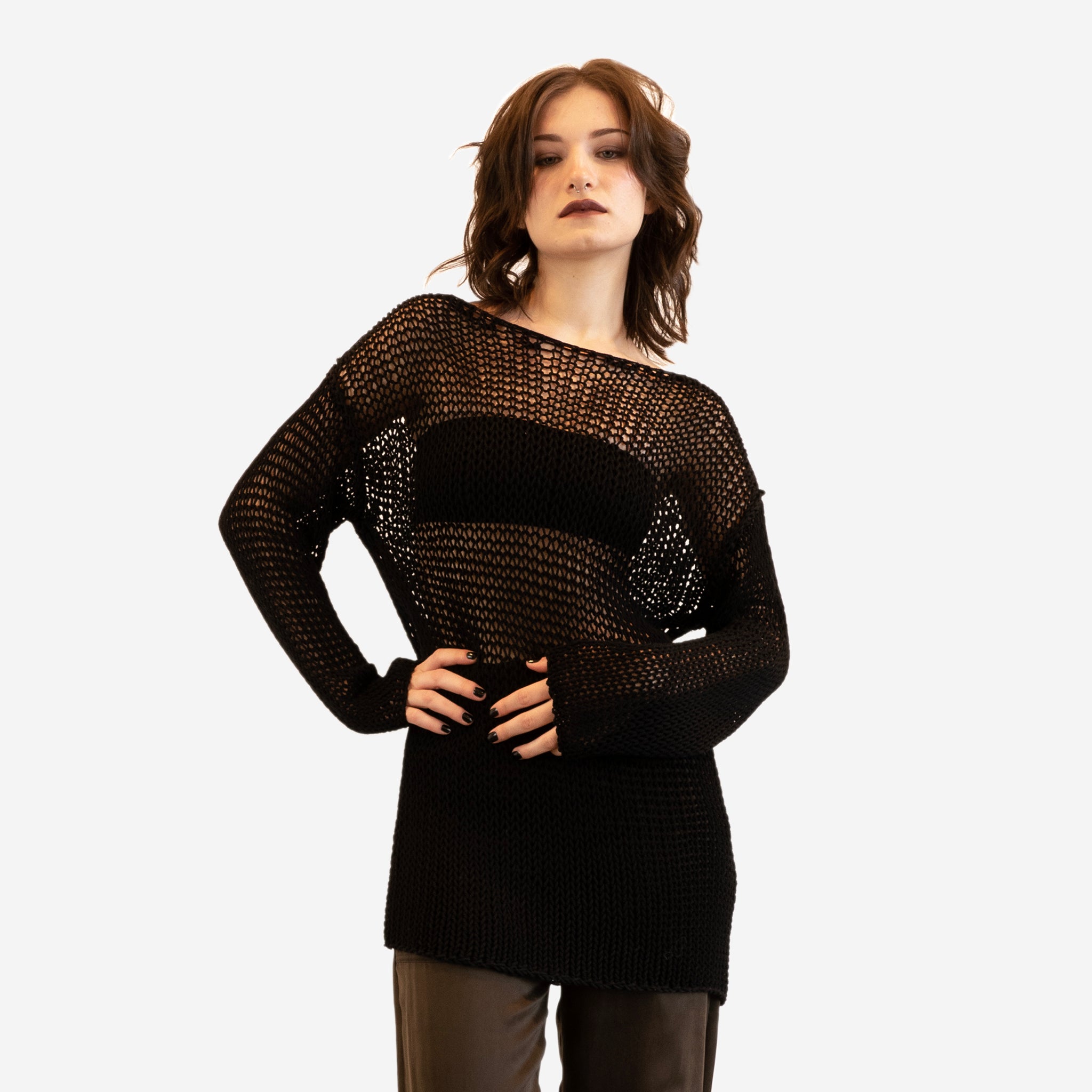 Isabel Benenato Cotton Mesh Knit Sweater