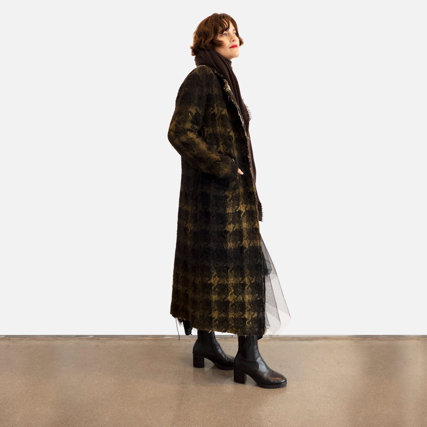 Avant Toi Wool Chevron Coat - Olive/Black