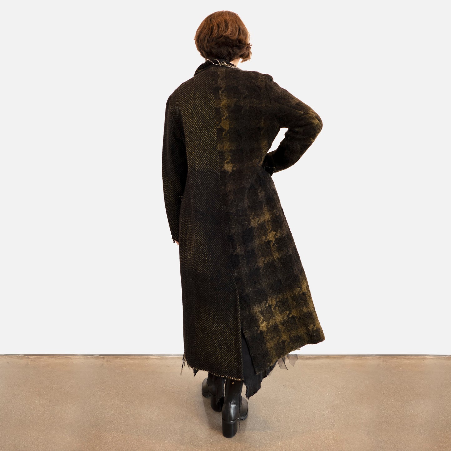Avant Toi Wool Chevron Coat - Olive/Black