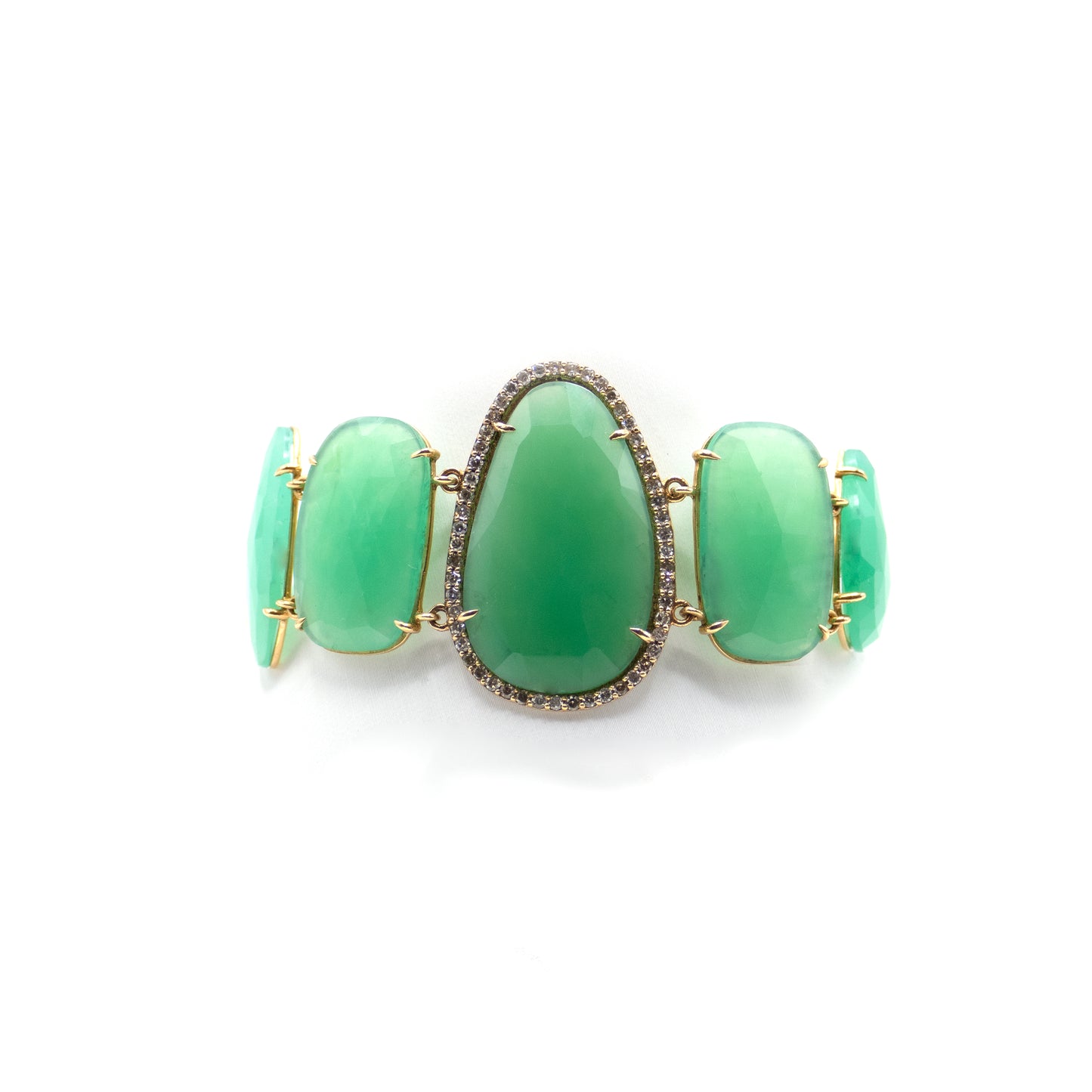 Green Opal Bracelet with 18 kt Gold and Diamonds