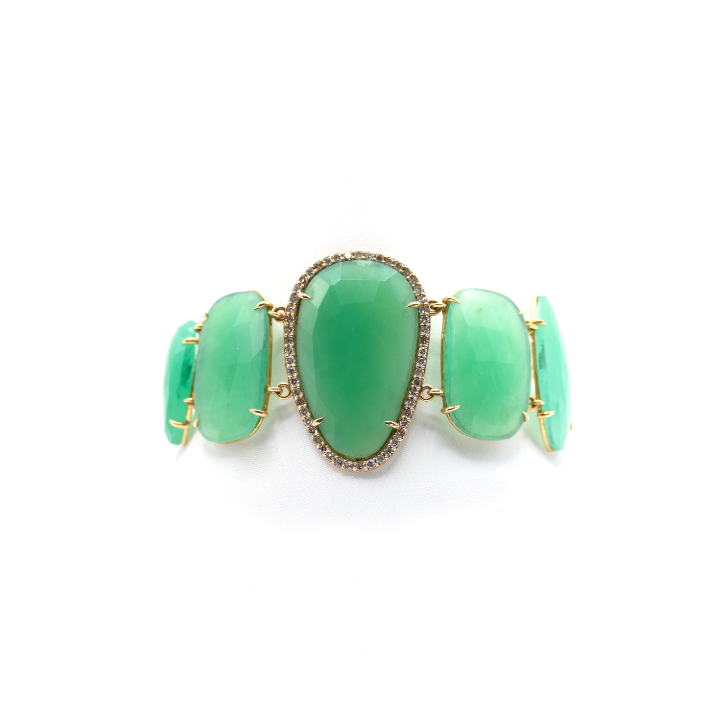 Green Opal Bracelet with 18 kt Gold and Diamonds