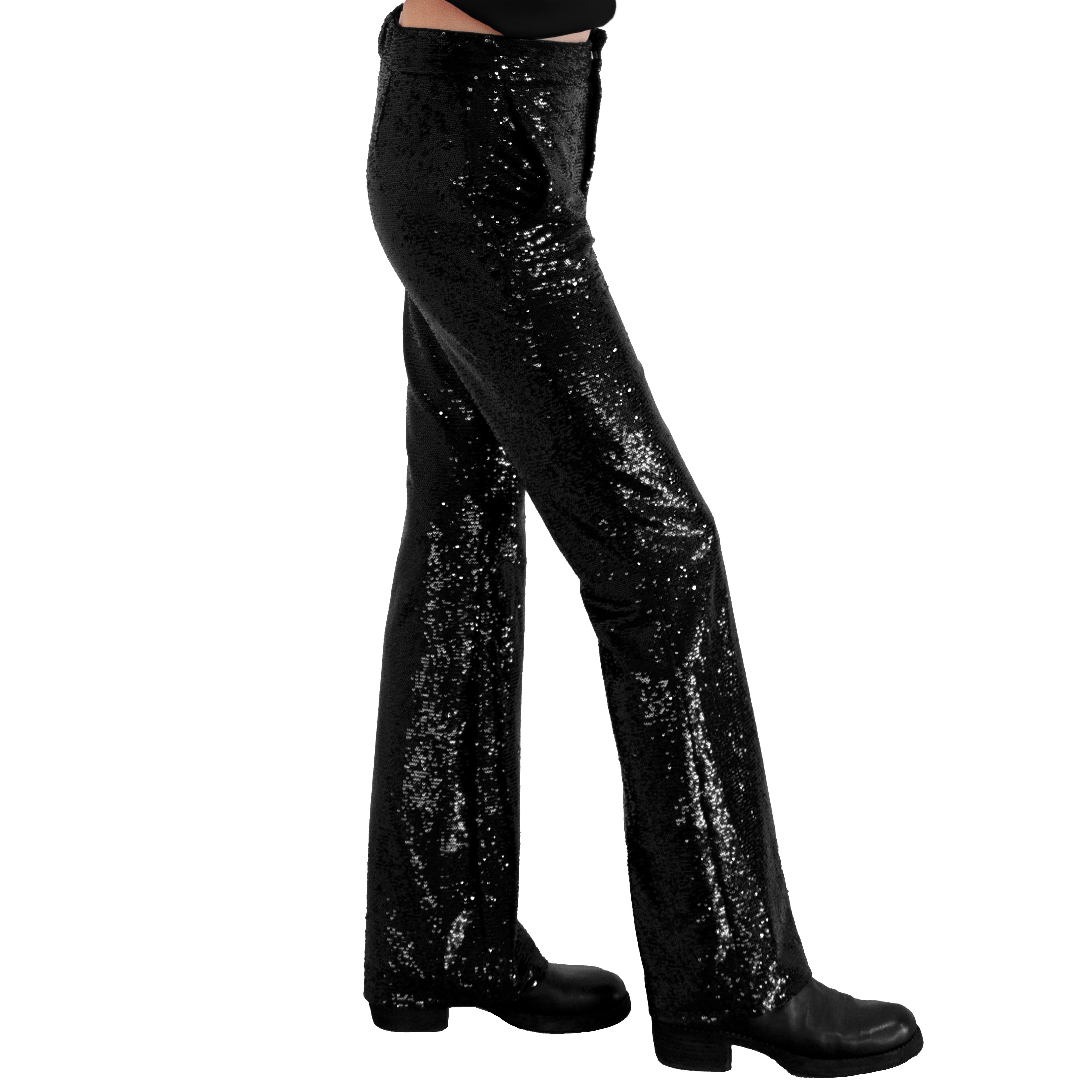 Nude Black Sequins Wide Trousers