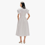Rose Puff Sleeve Cotton Dress