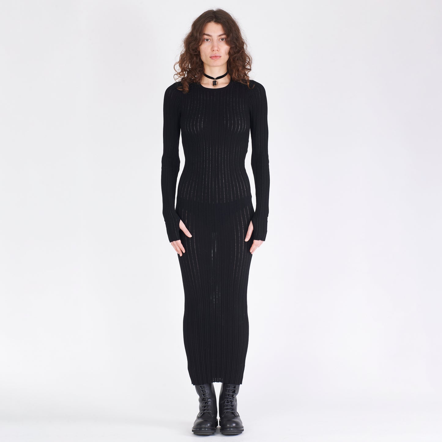 Ribbed Viscose Long Sleeve Dress