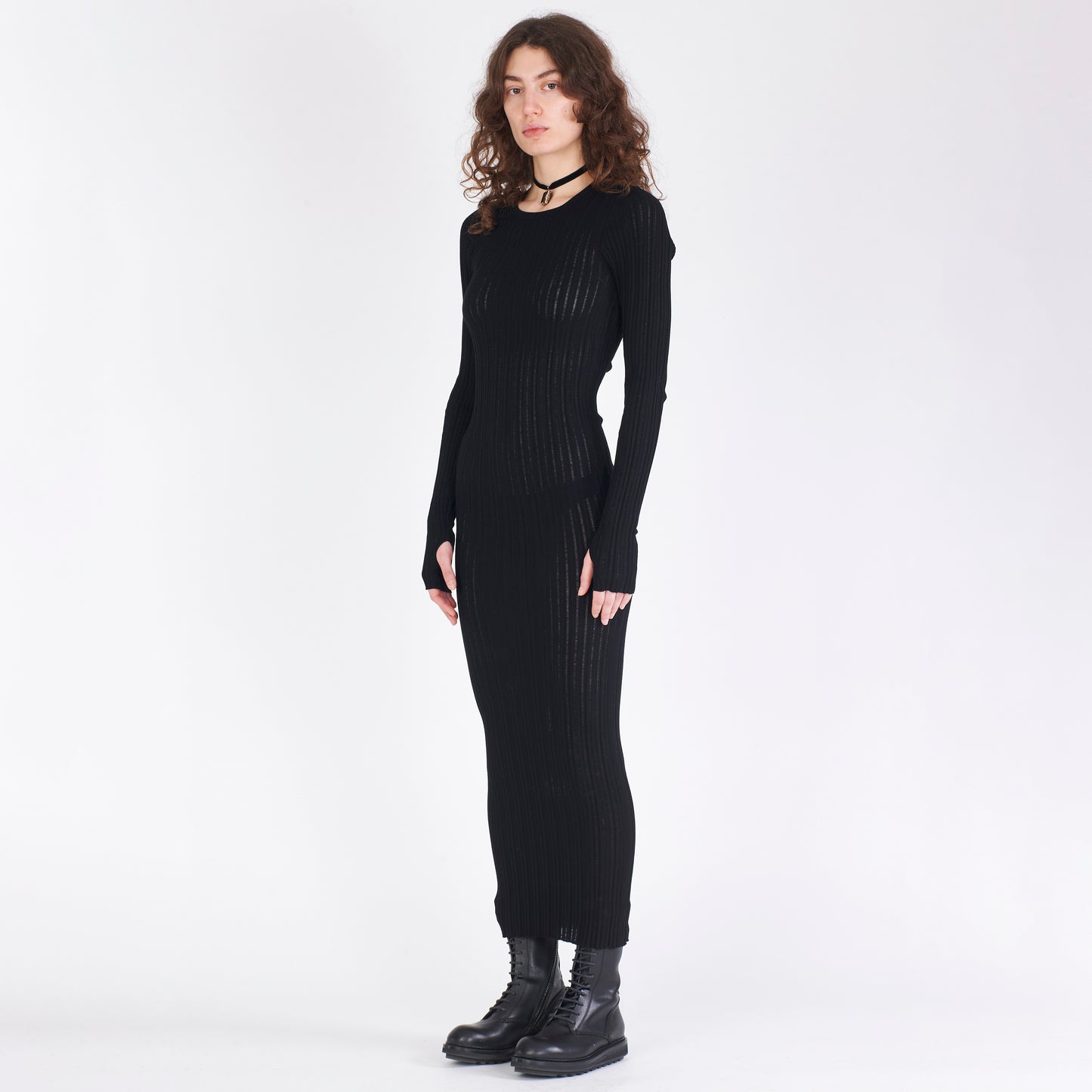 Ribbed Viscose Long Sleeve Dress