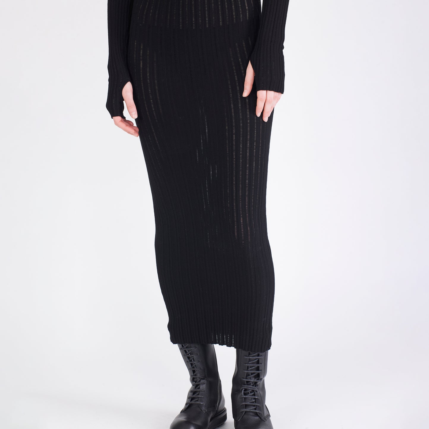 Ribbed Viscose Long Sleeve Dress