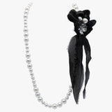 AM Studio Faux Pearl Necklace with Crystal and Pearl Rosette
