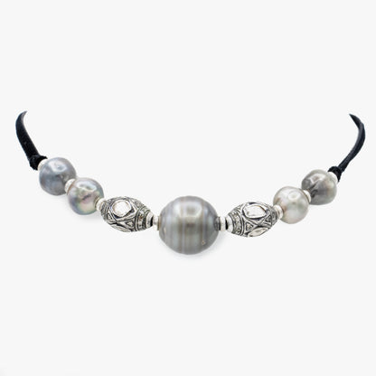 AM Studio Tahitian Pearl and Polki Diamond Necklace on Velvet